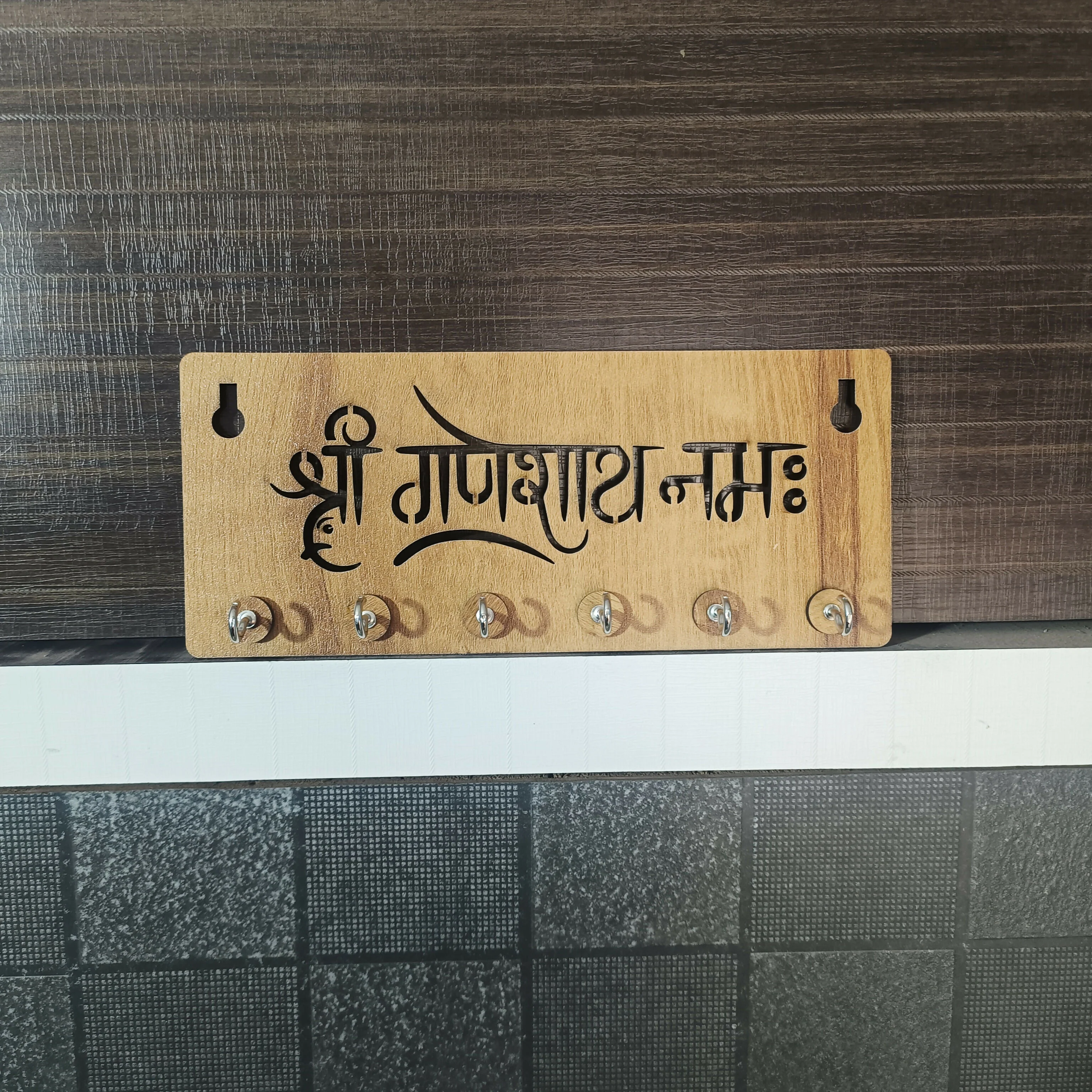 Shri Ganeshay Namah Wooden Key Holder for Wall – Premium MDF Ganpati Wall Key Organizer | Spiritual Home Décor - Image 5