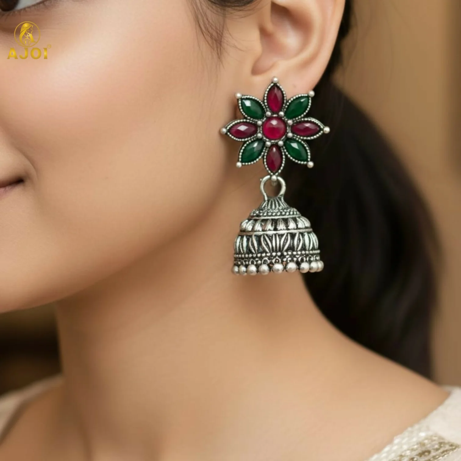 Shringara Ratnam Floral Jhumka Earrings - Image 2