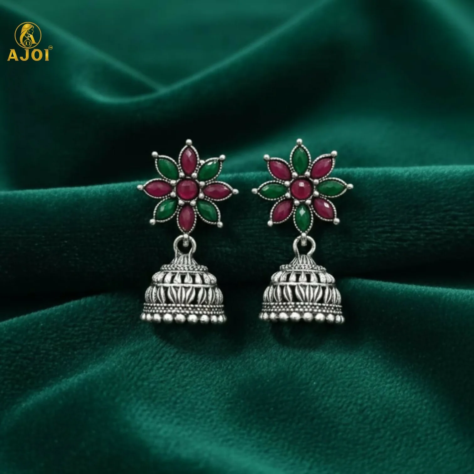 Shringara Ratnam Floral Jhumka Earrings - Image 4