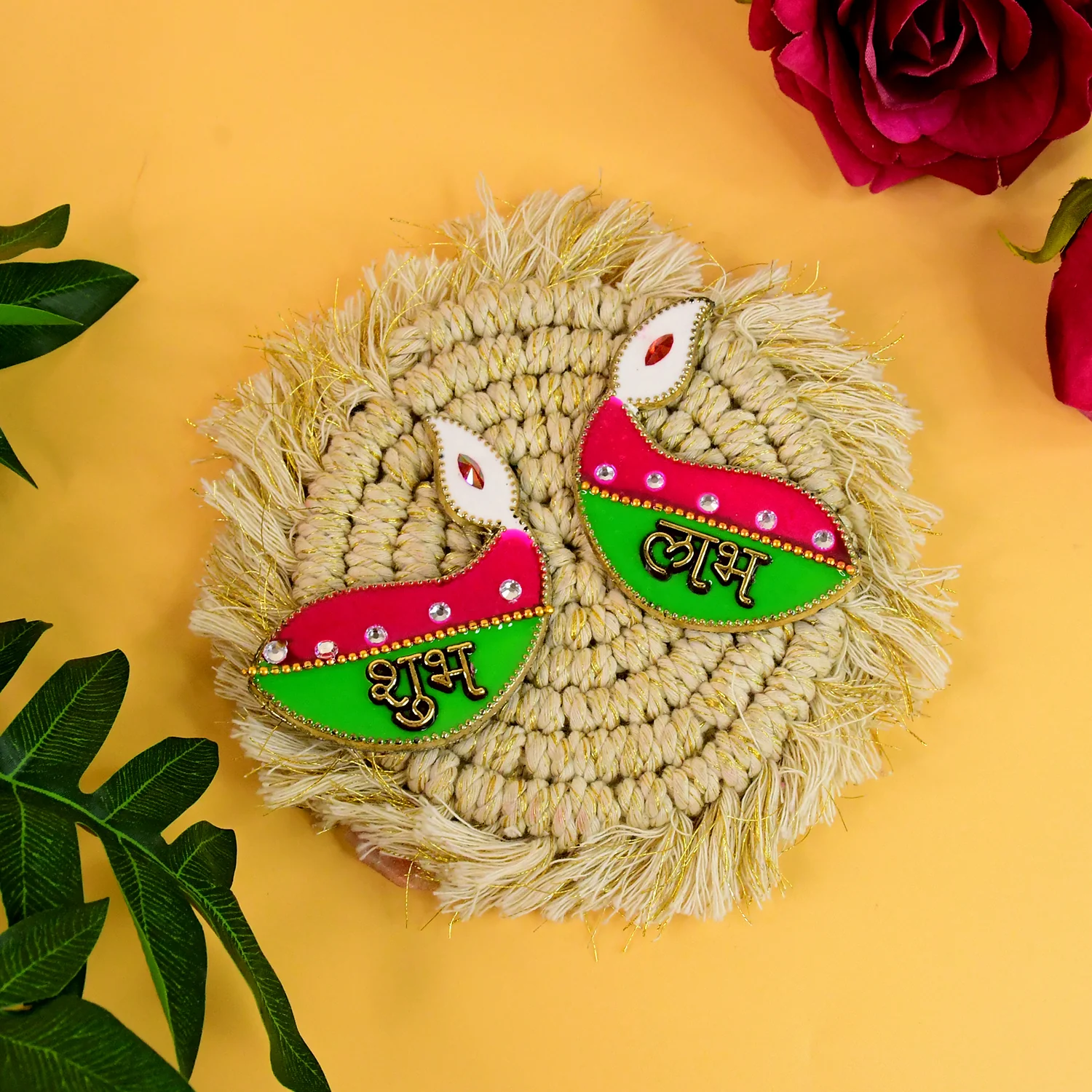 Shubh Labh Diya Shaped Wall Hangings (2 Pc) - Image 6