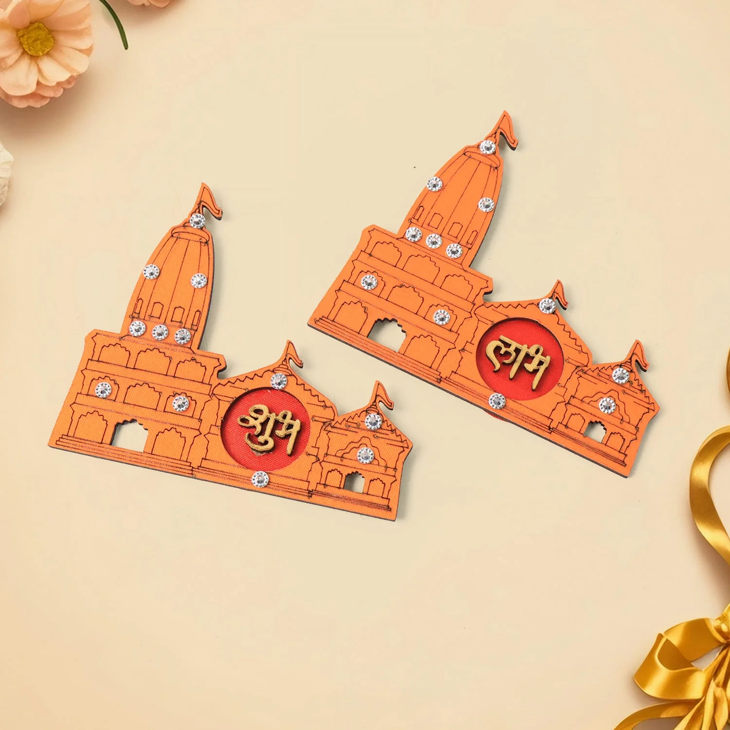 Shubh Labh Ram Temple / Mandir Design Decorative Wall Sticker (2 Pc) - Image 7