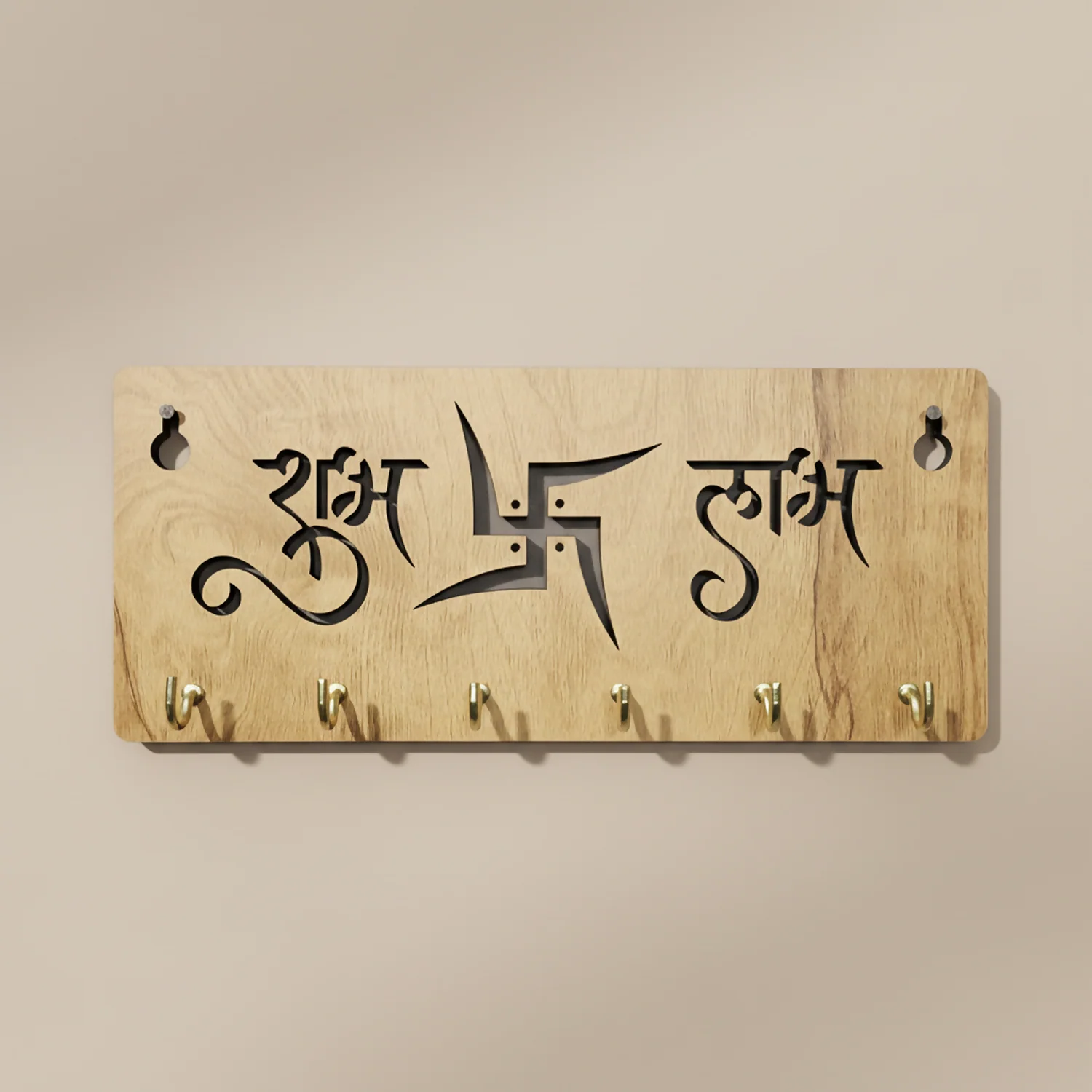 Shubh Labh Wooden Key Holder for Wall| Vastu Swastik Design Key Stand | Decorative Key Hanger for Home Entrance & Office - Image 2