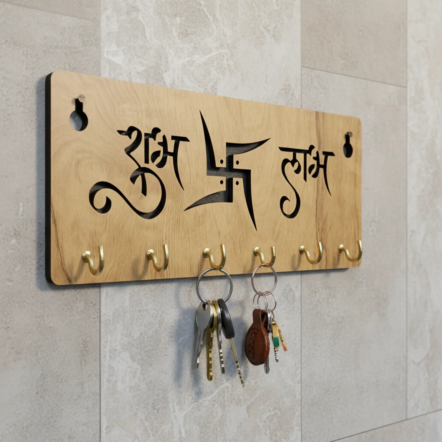 Shubh Labh Wooden Key Holder for Wall| Vastu Swastik Design Key Stand | Decorative Key Hanger for Home Entrance & Office - Image 3