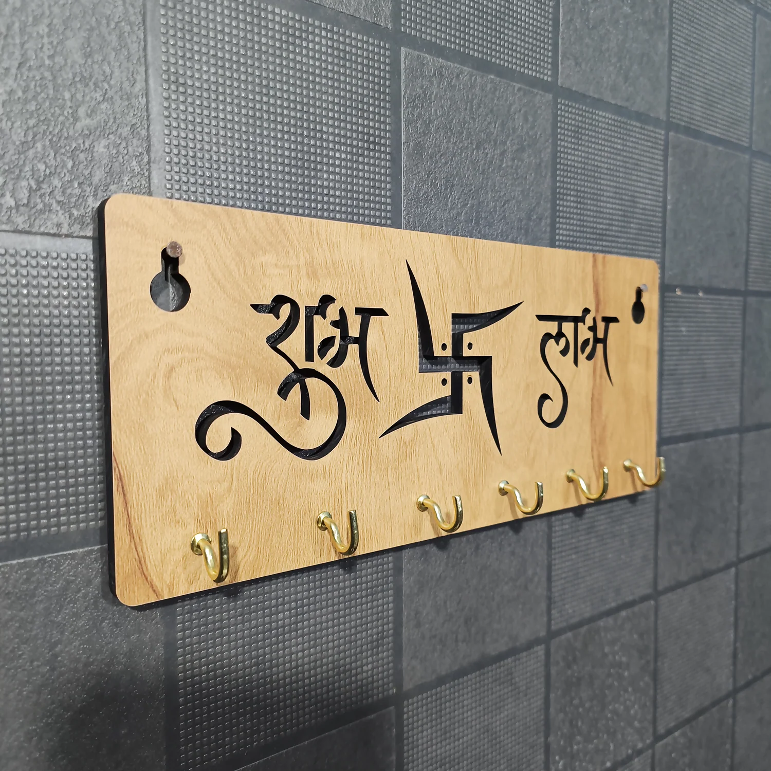 Shubh Labh Wooden Key Holder for Wall| Vastu Swastik Design Key Stand | Decorative Key Hanger for Home Entrance & Office - Image 7