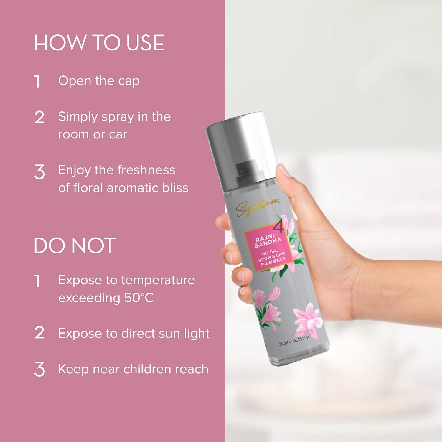 Signature Rajnigandha Room &amp; Car Freshener Spray 250 ML - Image 3