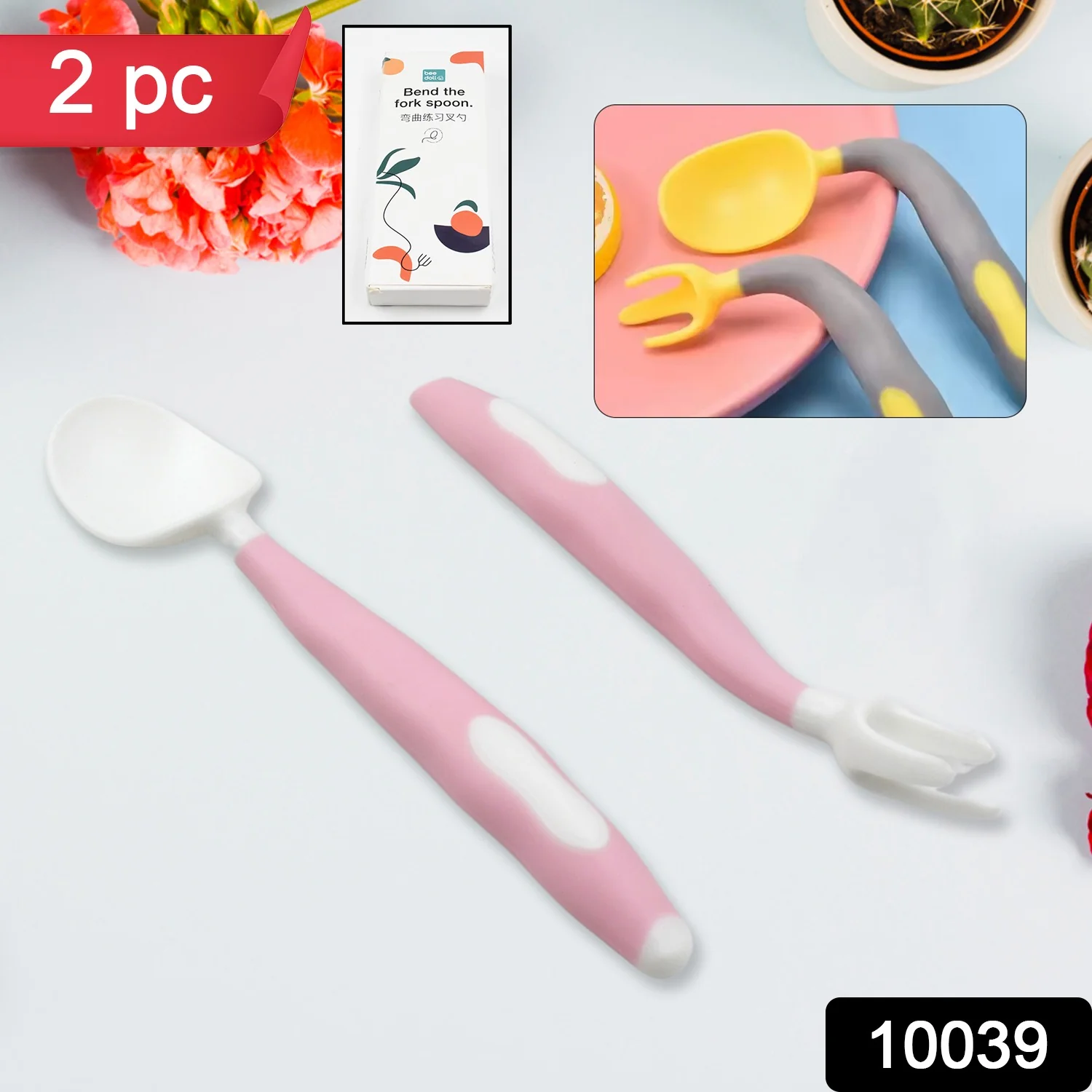 Silicone Bendable Kids Spoon & Fork Set – Toddler Self-Feeding Utensils (2 Pc Set) - Image 2