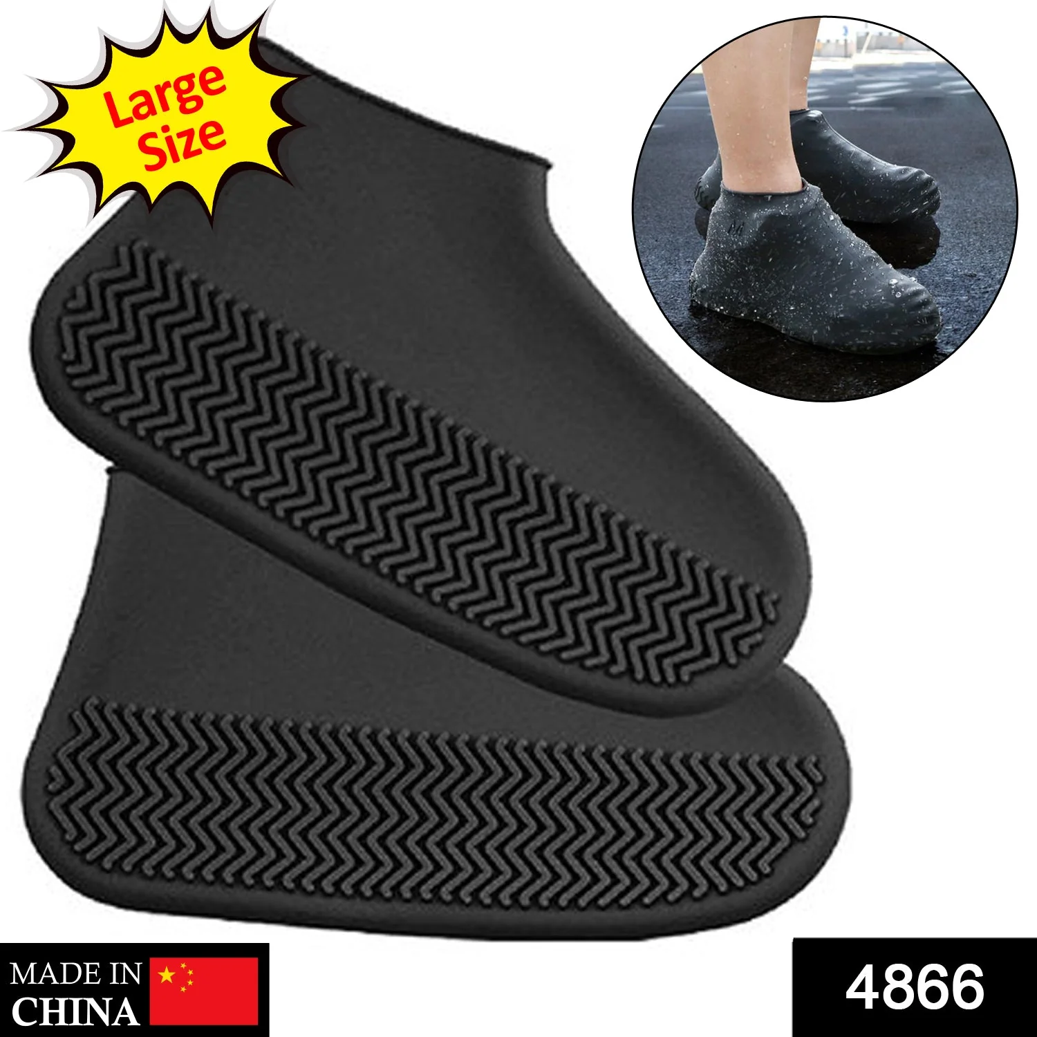 Non-Slip Silicone Rain Anti skid Waterproof Fordable Boot Shoe Cover ( Large ) - Image 2