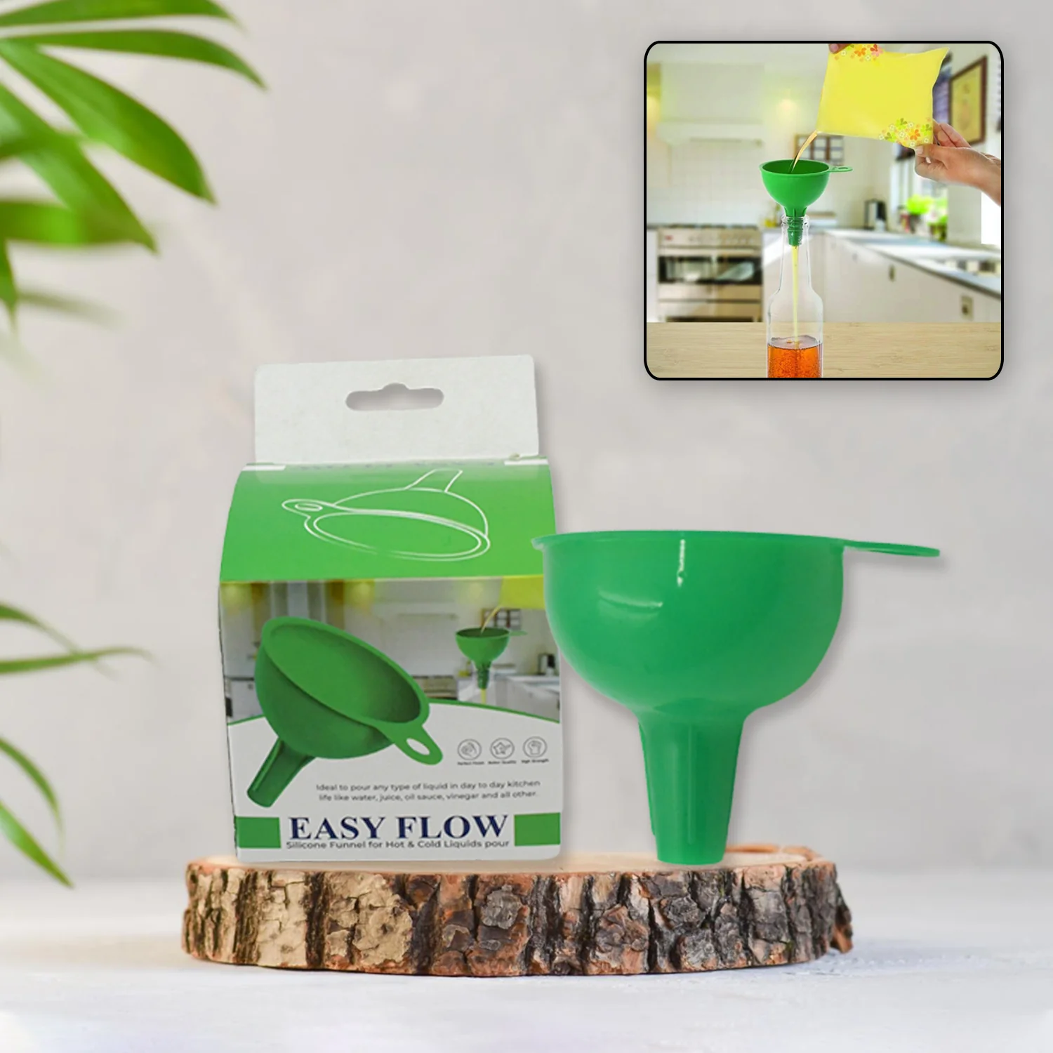 Silicone Funnel Pouring Oil, Sauce, Water, Juice And Small Food-Grains (1 Pc Green) - Image 2