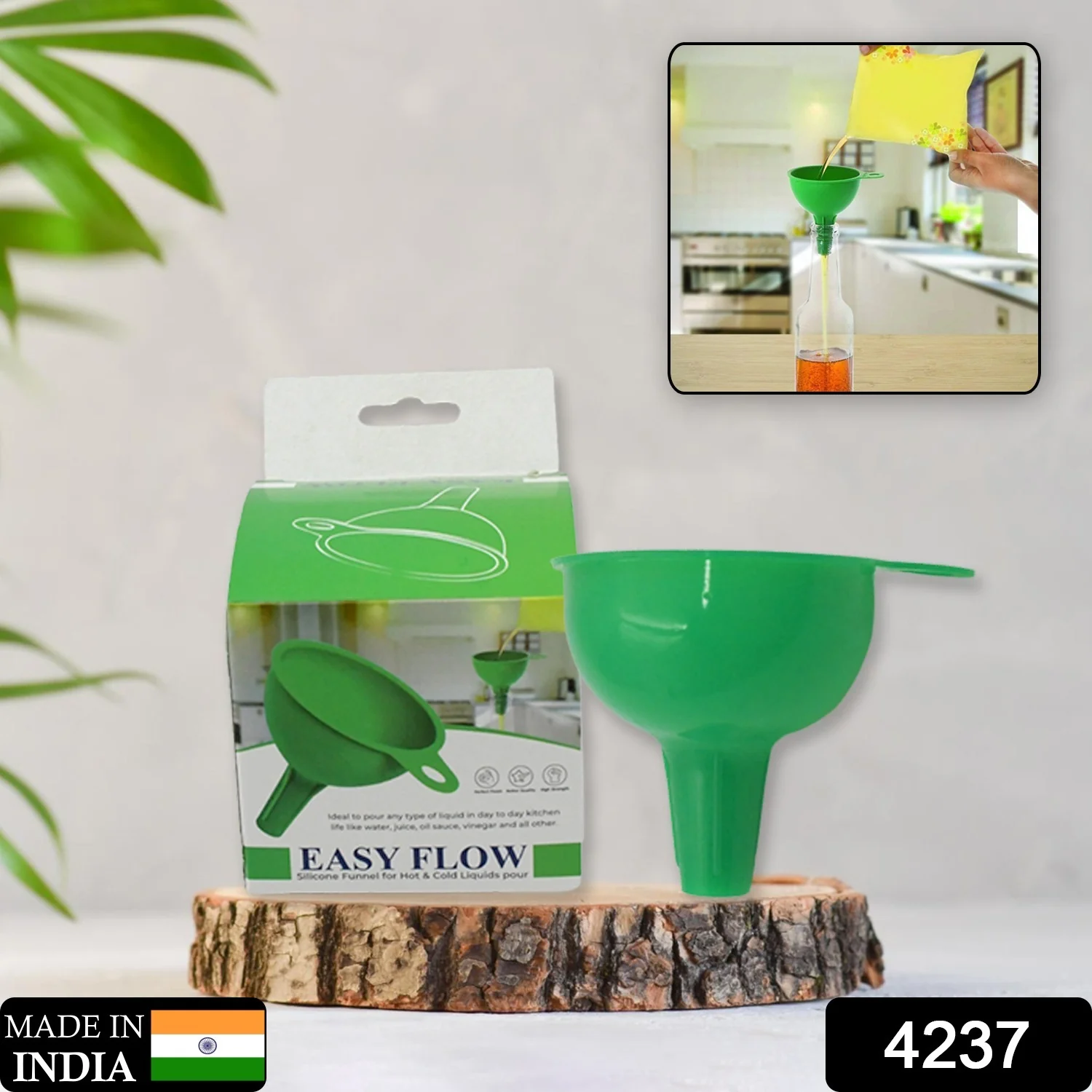 Silicone Funnel Pouring Oil, Sauce, Water, Juice And Small Food-Grains (1 Pc Green) - Image 3