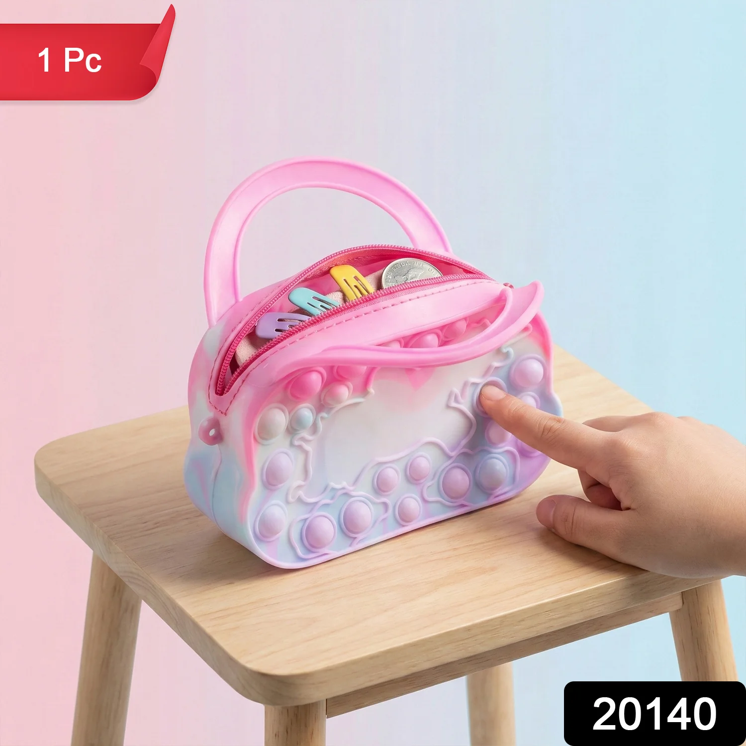 Silicone Pop It Coin Purse with Zipper and Handle (1 Pc) - Image 2