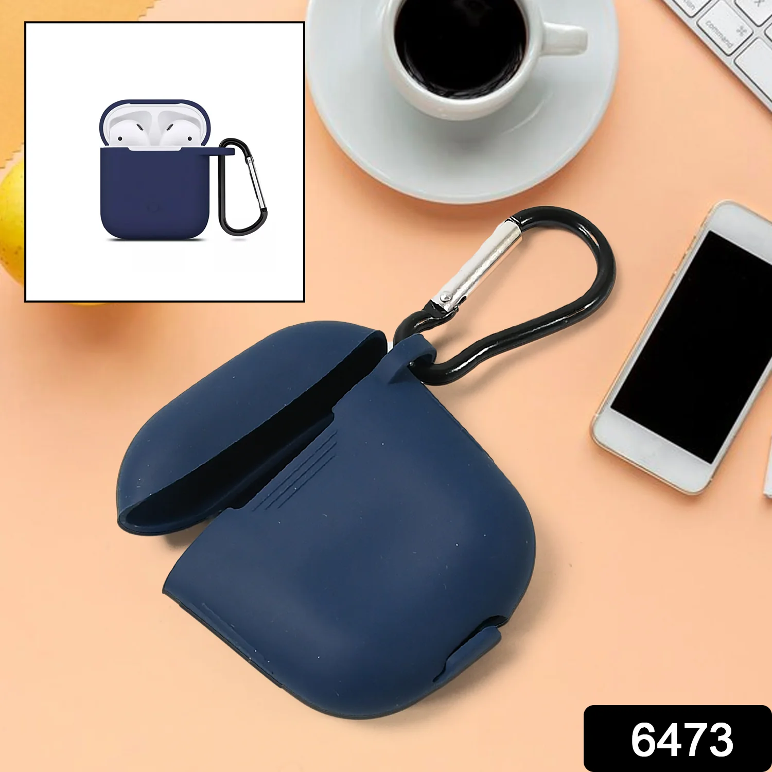 Silicone Shockproof Protection Wireless Headphones Carrying Box Cover Metal Keychain - Image 2