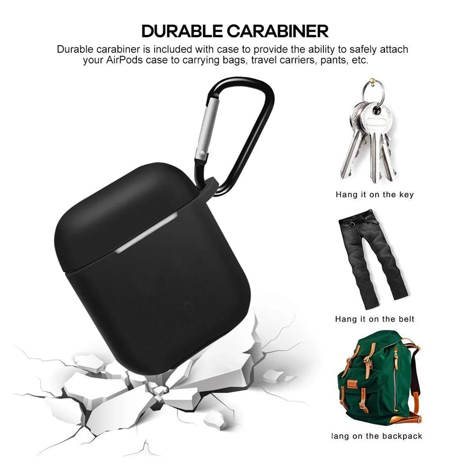 Silicone Shockproof Protection Wireless Headphones Carrying Box Cover Metal Keychain - Image 4
