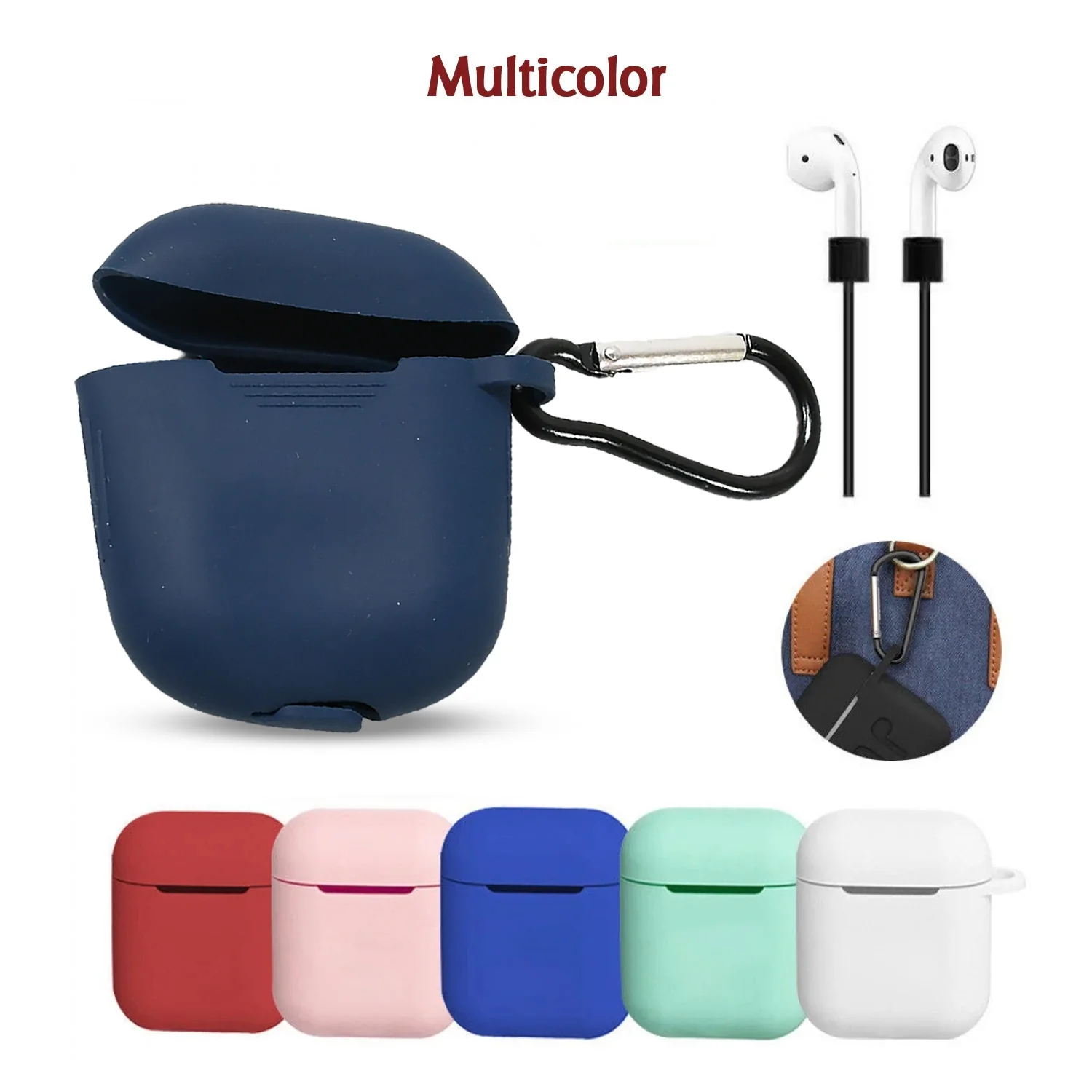 Silicone Shockproof Protection Wireless Headphones Carrying Box Cover Metal Keychain - Image 6