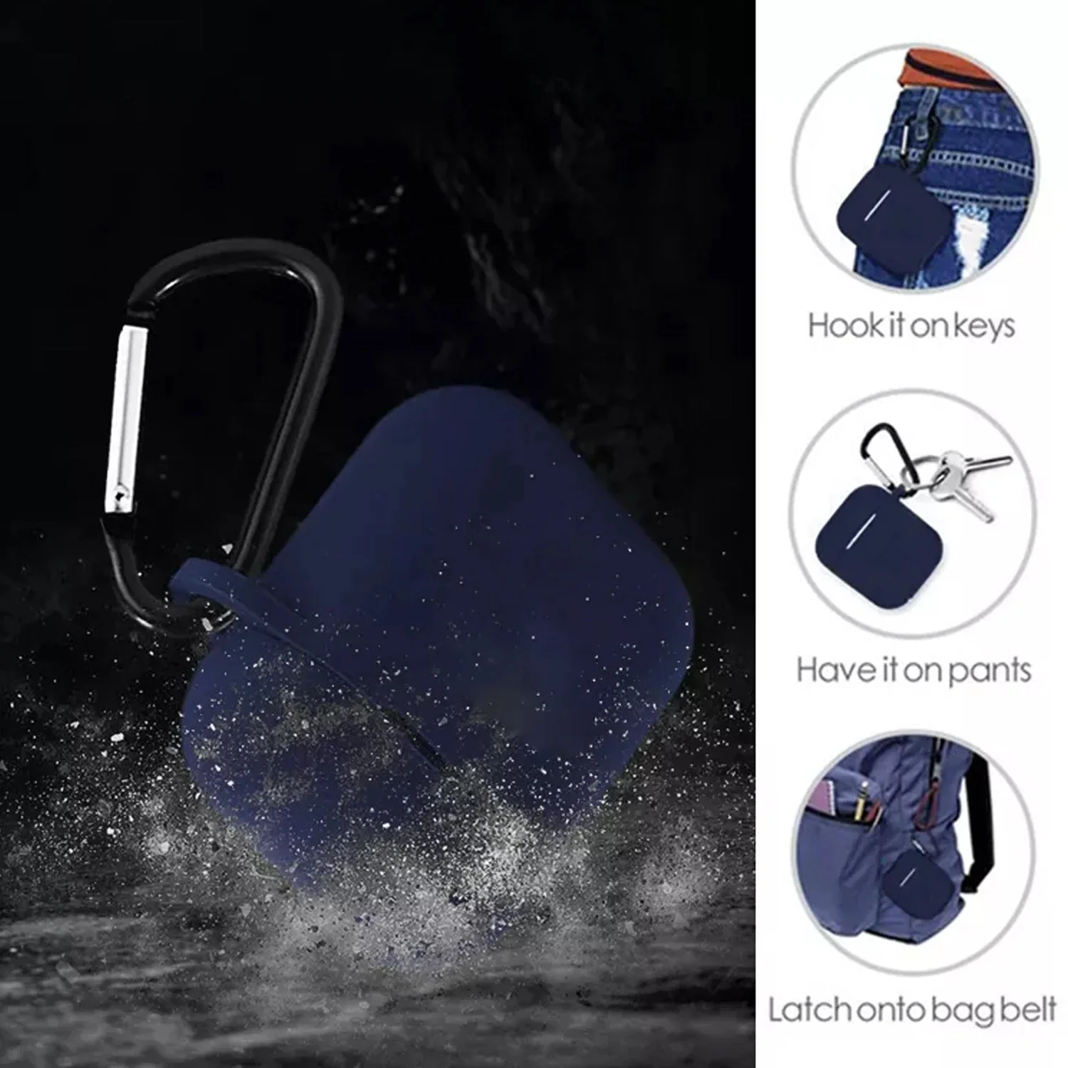 Silicone Shockproof Protection Wireless Headphones Carrying Box Cover Metal Keychain - Image 8