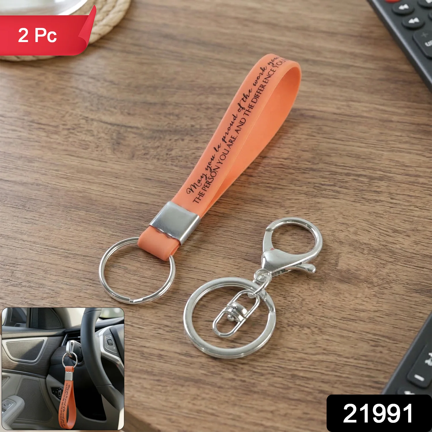 Silicone Wrist Strap Keychain with Metal Key Ring Hook (2 Pc) - Image 2