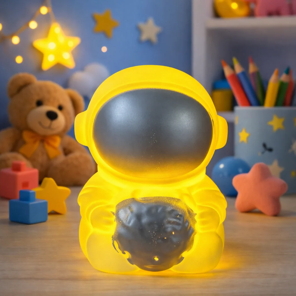 Silver Astronaut Moon LED Night Lamp Kids Bedroom Table Decor Light - Image 2