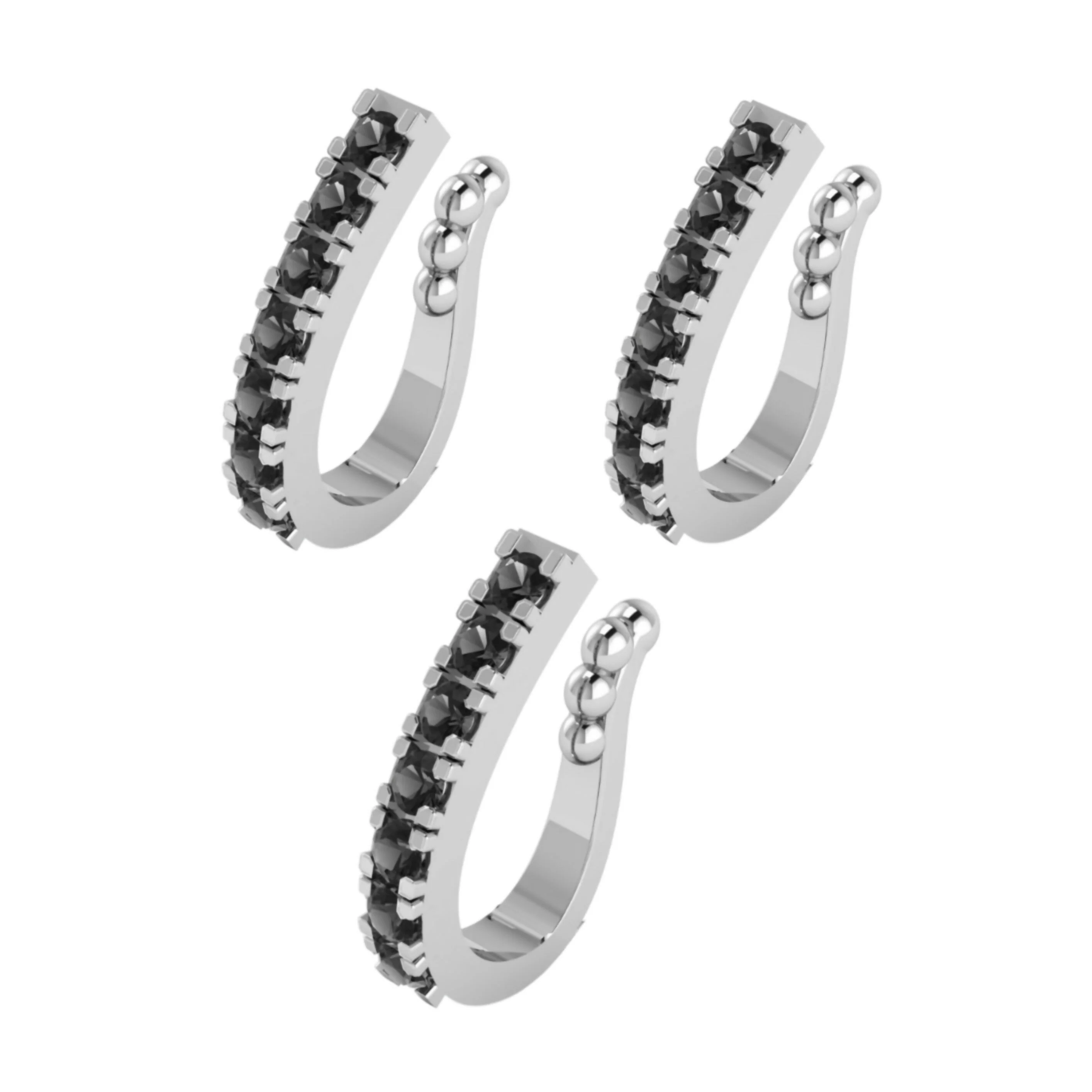 Silver Black CZ Single Row Non-Pierced Nose Cuff/Ring Combo Pack of 3 - Image 2