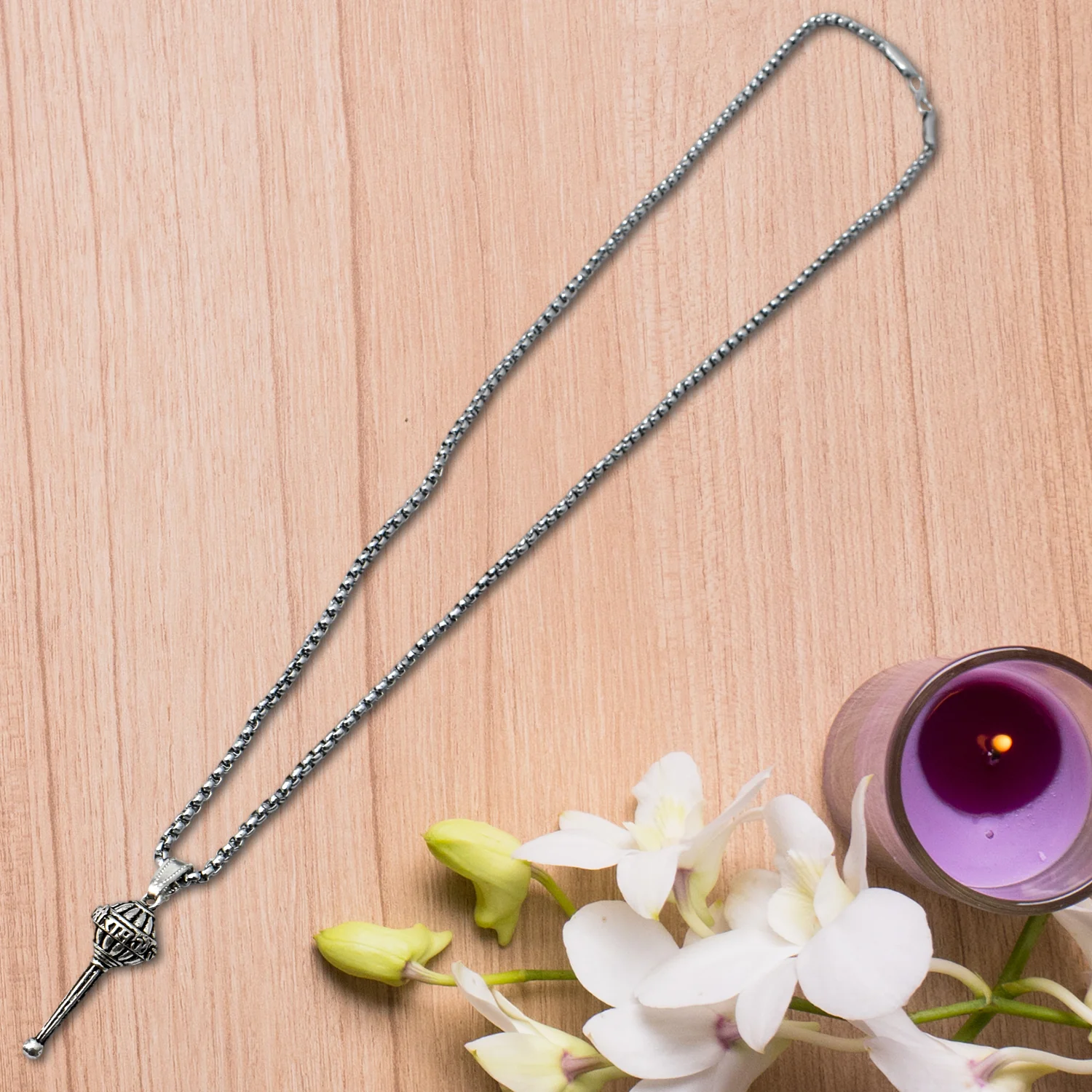 Silver Chain With Gada Pendant / Locket (1 Pc) - Image 4