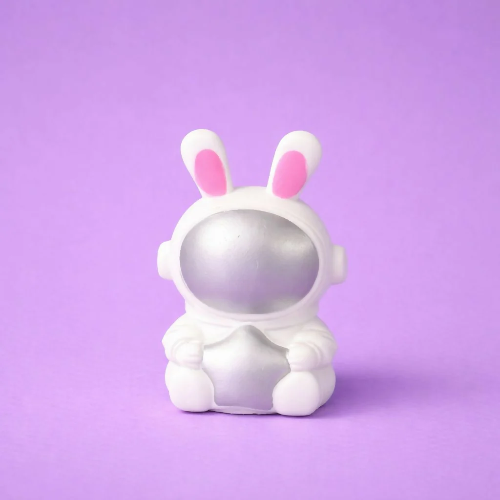 Silver Cute Bunny Astronaut LED Night Lamp for Kids Room & Desk Decor - Image 3