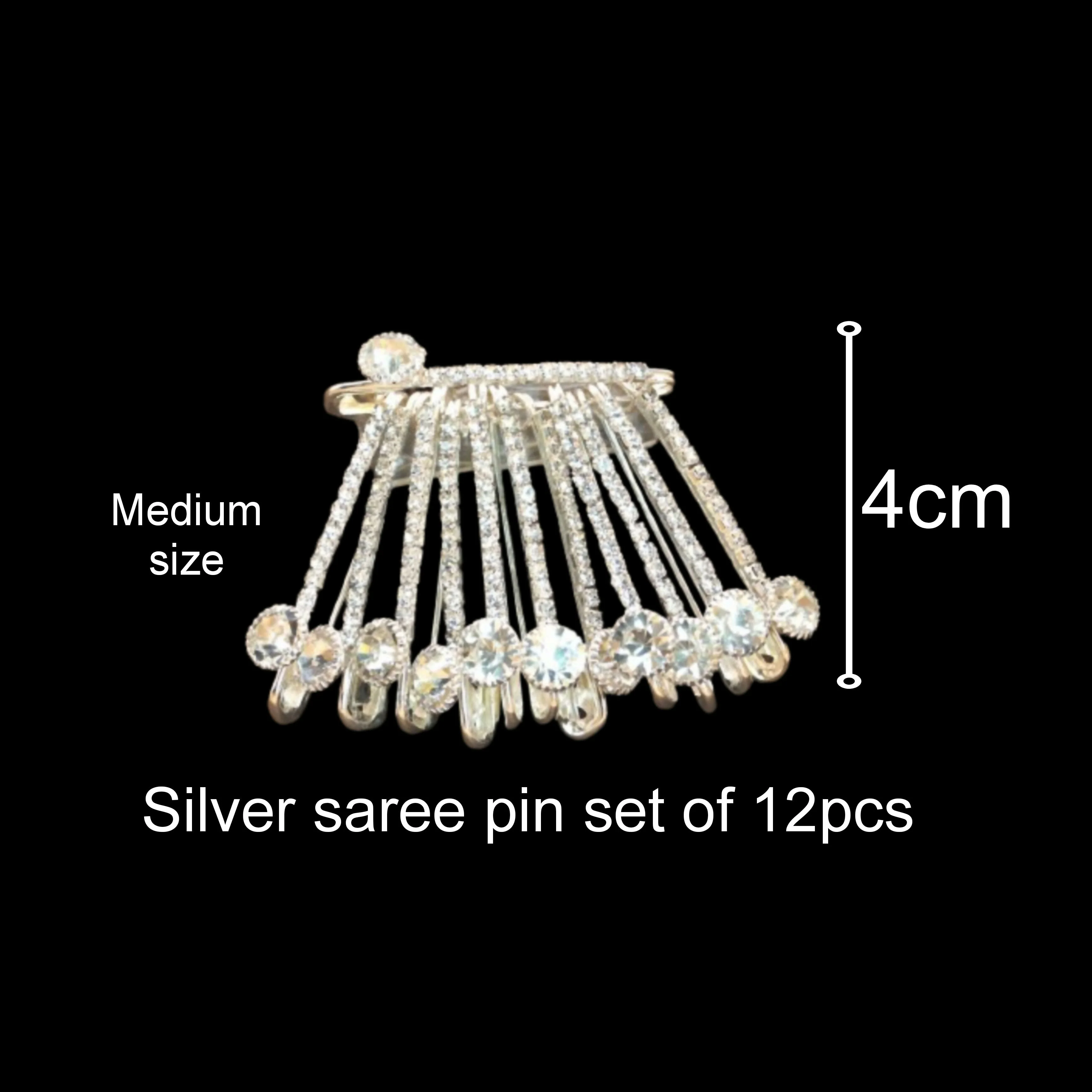 Silver Diamond Look Saree Pin with Sparkling CZ Stones for Women - Image 3