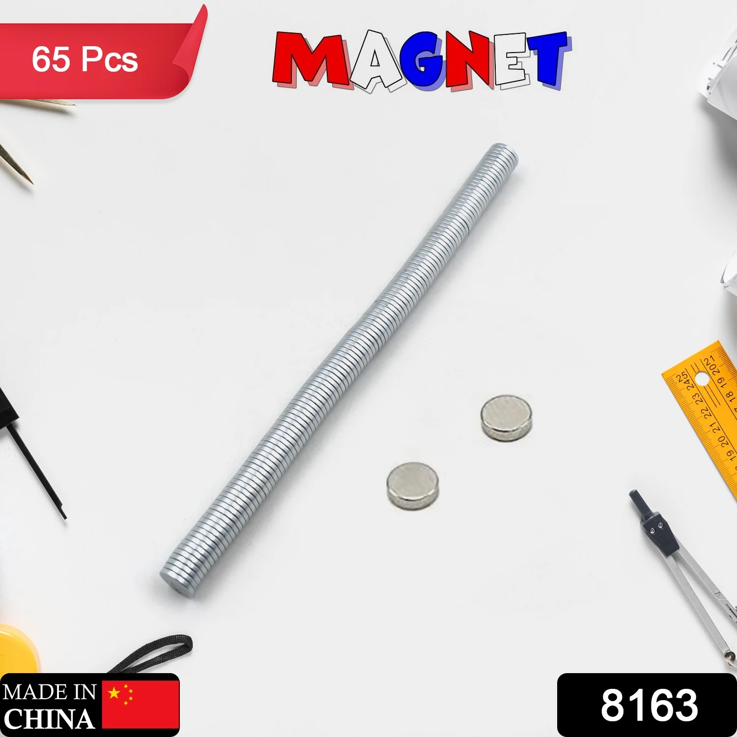 8.9mmx1.2mm Small Ferrite Silver Magnets in Disc Shape for Photo Gallery Hobby  65pc Set - Image 2