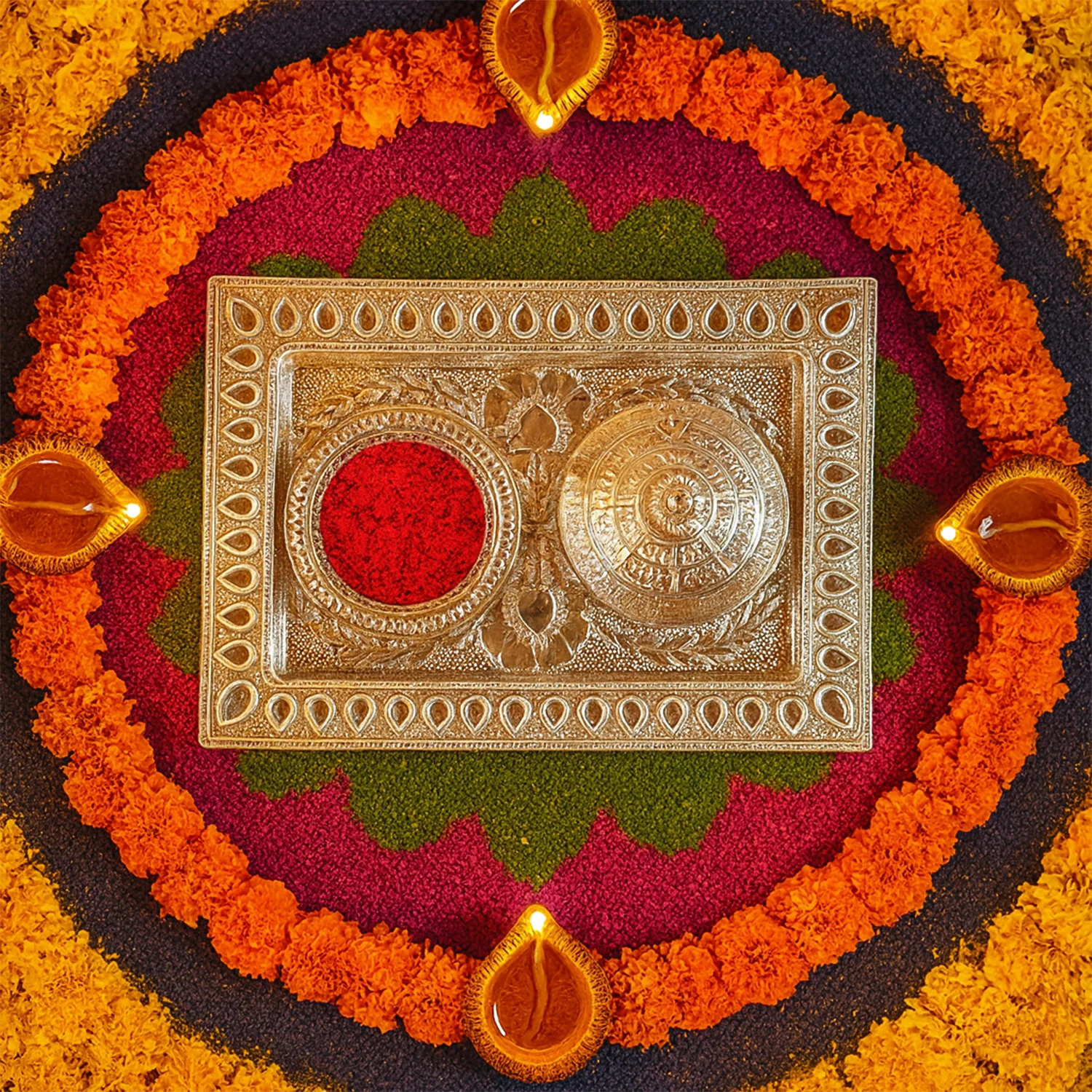 Silver-Finish Pooja Kumkum Box Tray - (1 Pc) - Image 4