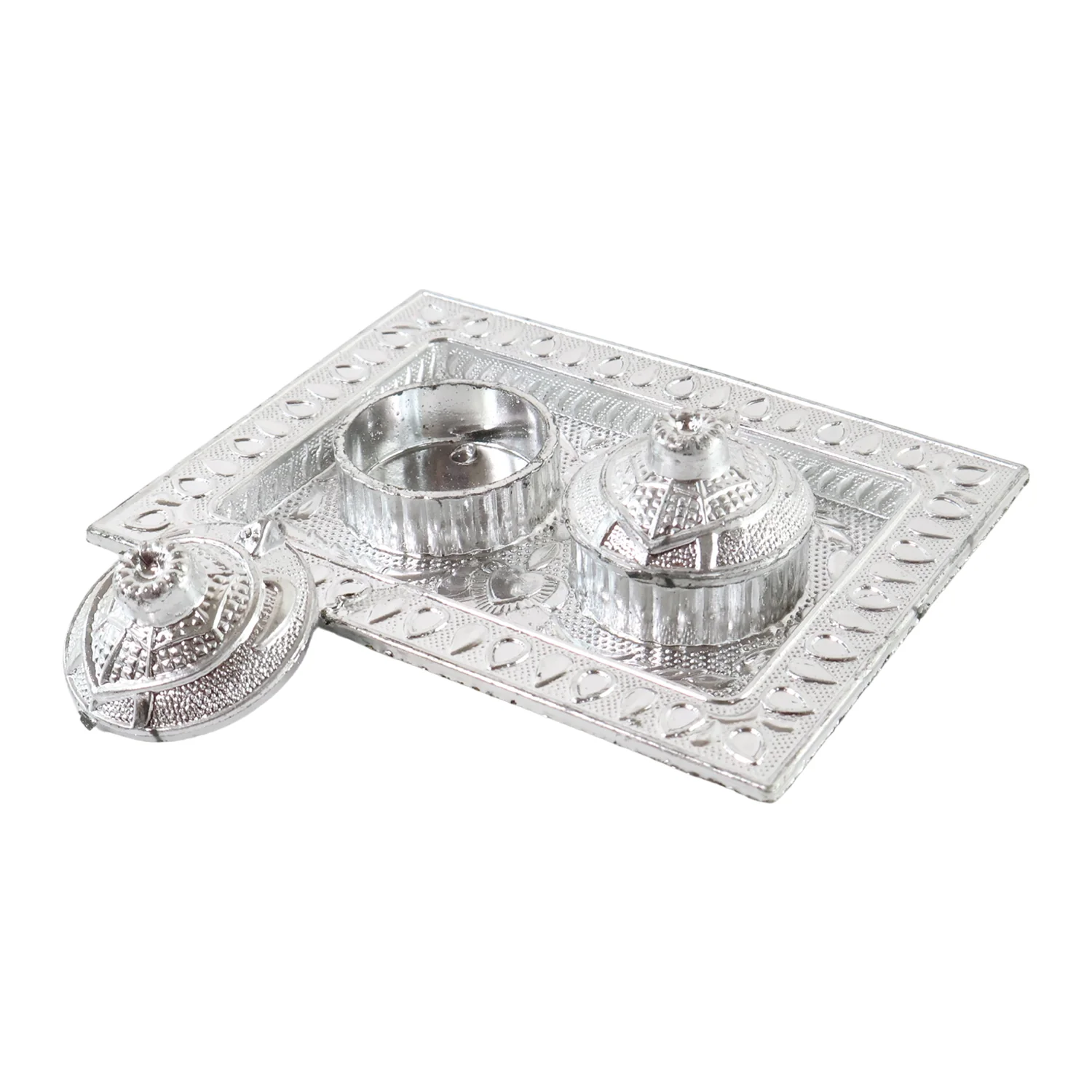 Silver-Finish Pooja Kumkum Box Tray - (1 Pc) - Image 5