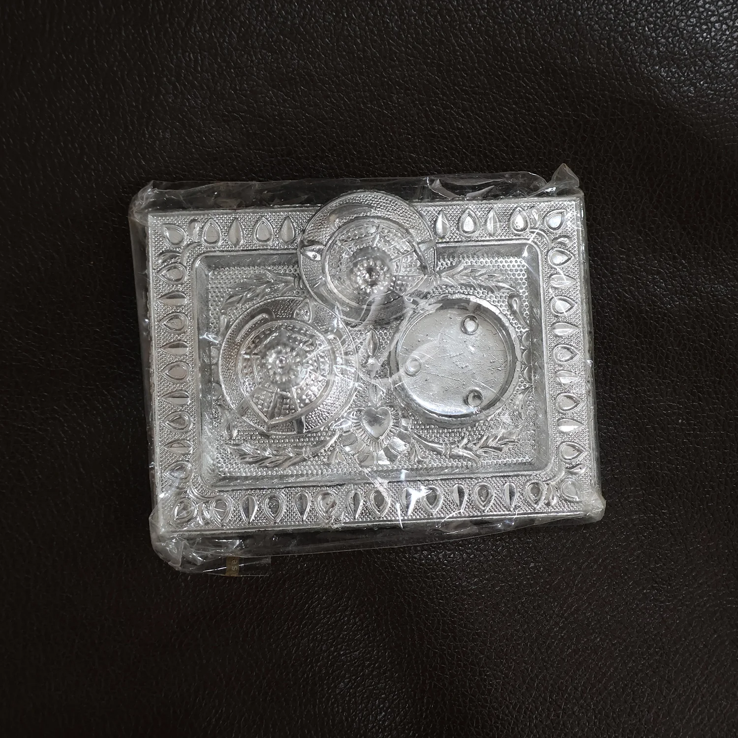 Silver-Finish Pooja Kumkum Box Tray - (1 Pc) - Image 7