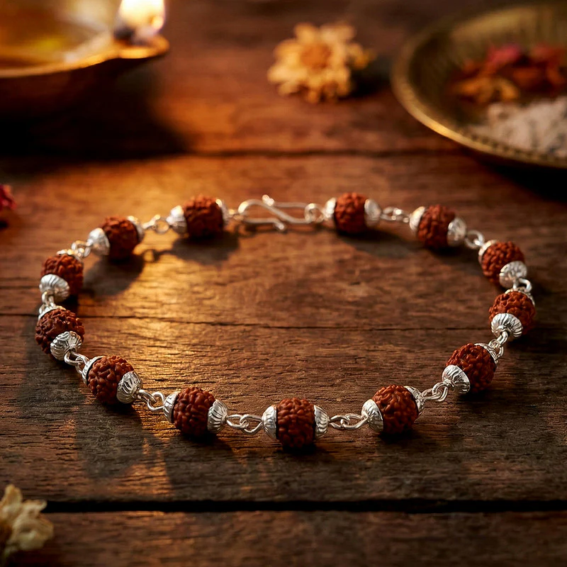 Silver Finish Rudraksha Bead Bracelet for Spiritual Daily Wear - Image 3