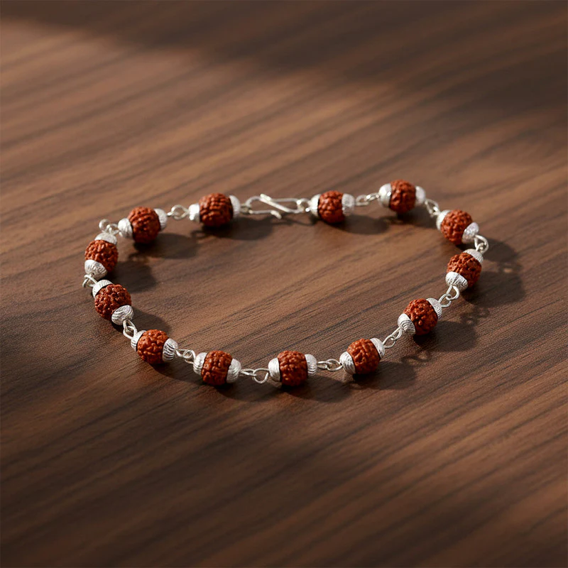 Silver Finish Rudraksha Bead Bracelet for Spiritual Daily Wear - Image 4