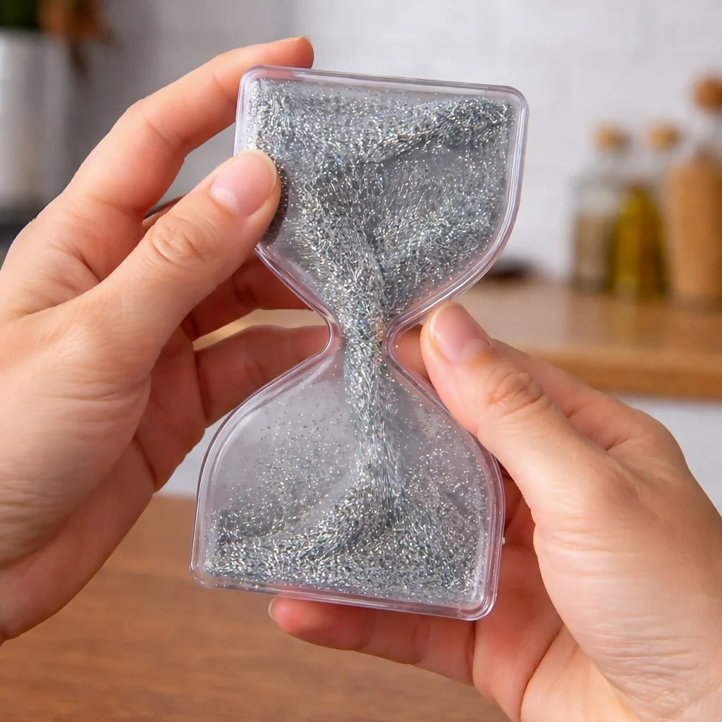 Silver Glitter Liquid Hourglass Timer Desk Toy for Kids & Adults - Image 2
