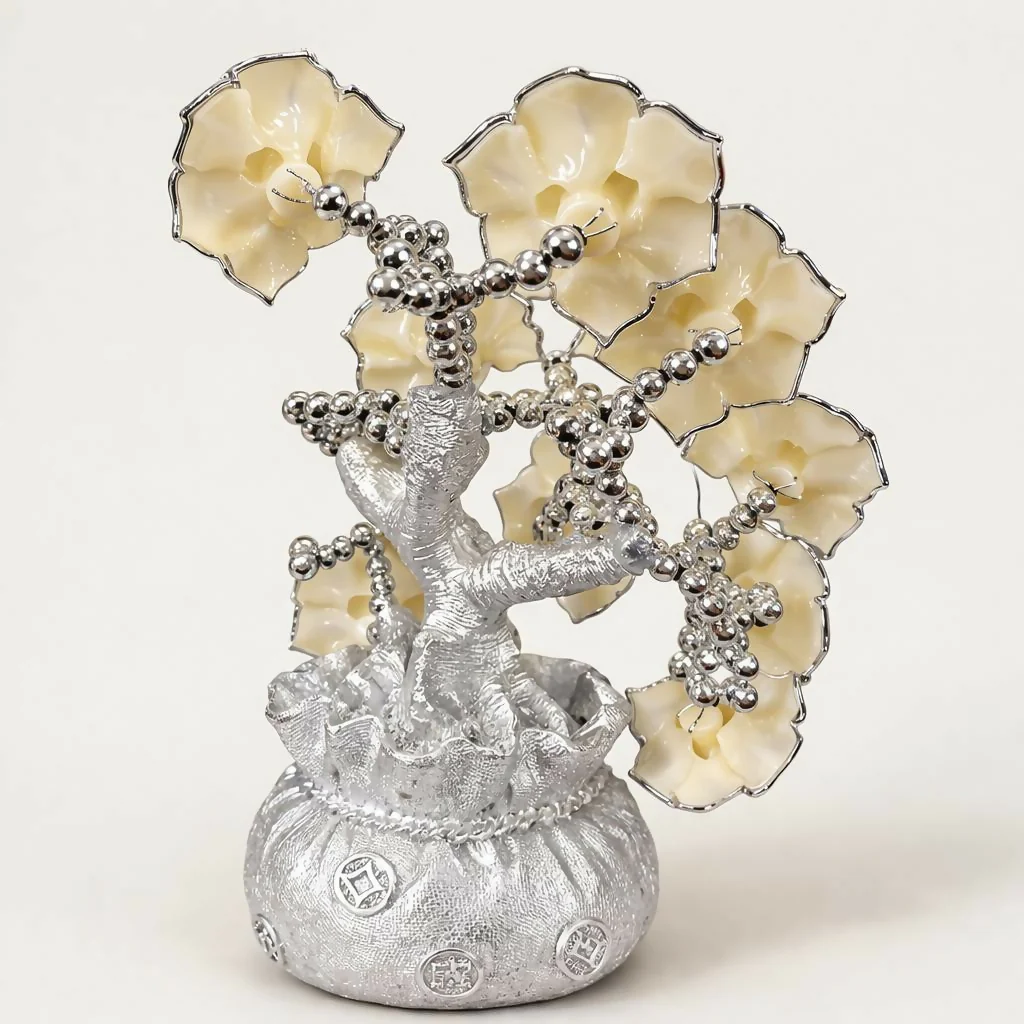 Silver Lucky Flower Tree Showpiece with Evil Eye Home Decor Statue - Image 5