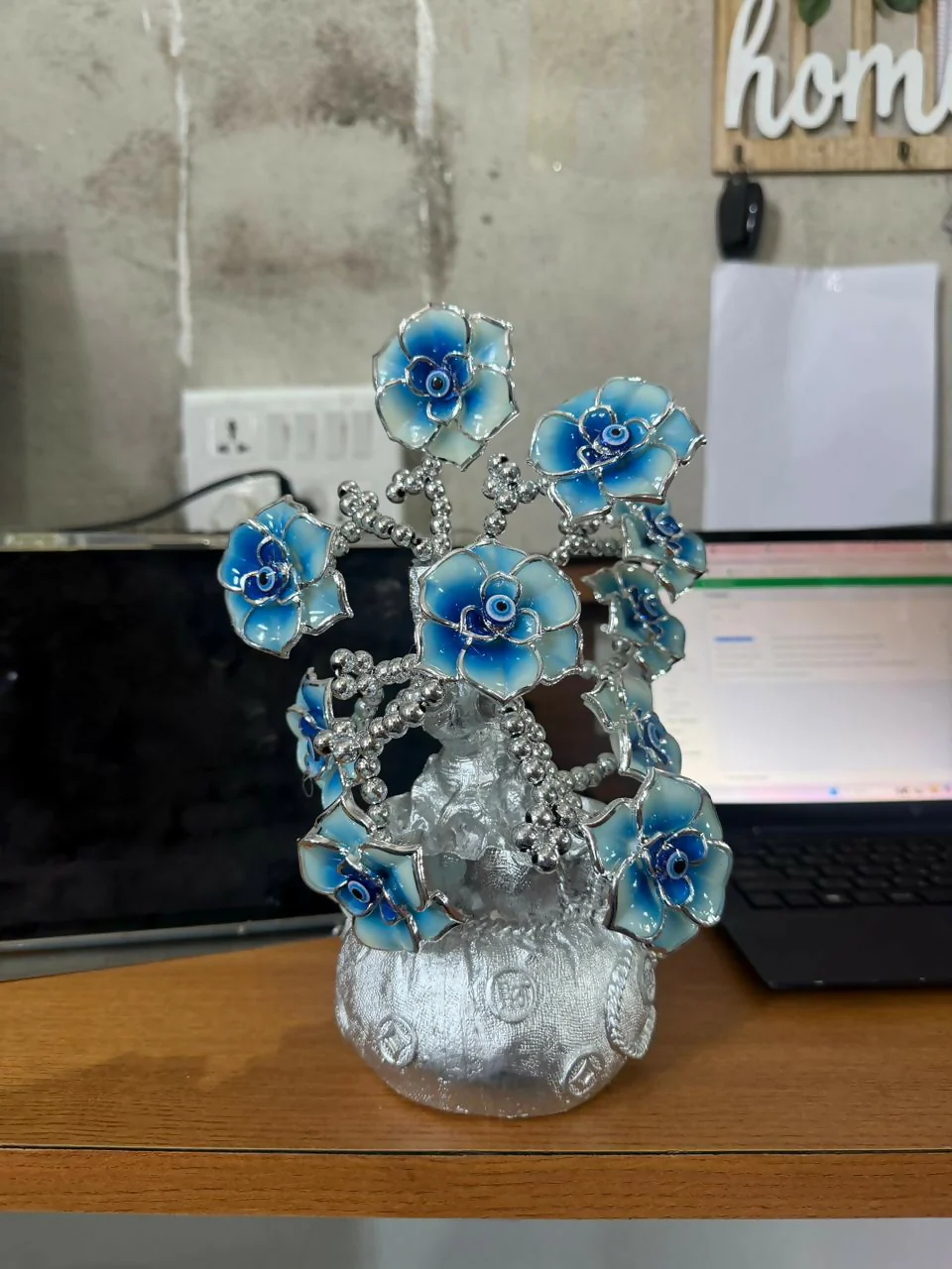 Silver Lucky Flower Tree Showpiece with Evil Eye Home Decor Statue - Image 7