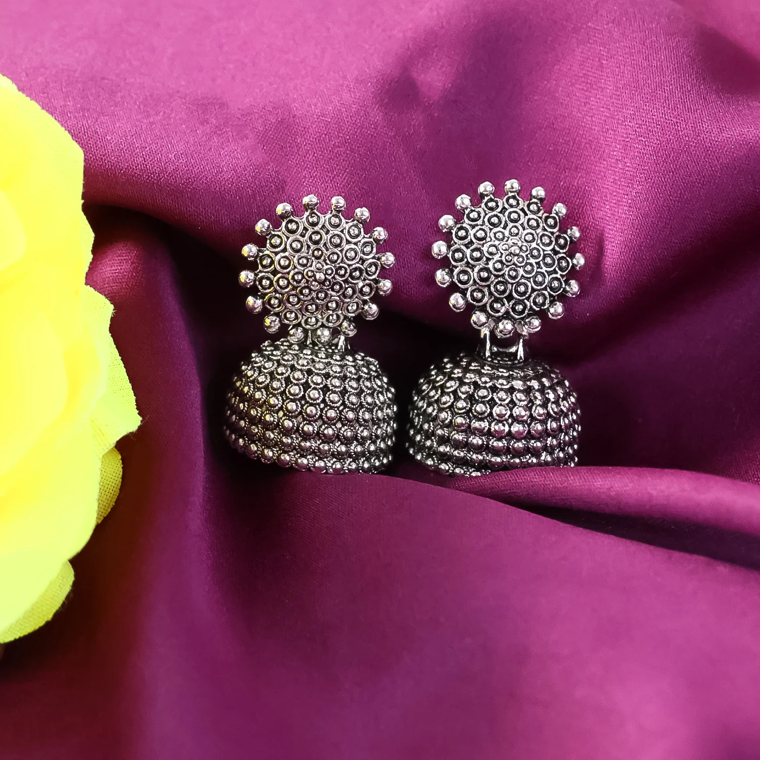 Silver Oxidized Earrings With Different Pattern (3Pc) - Image 5