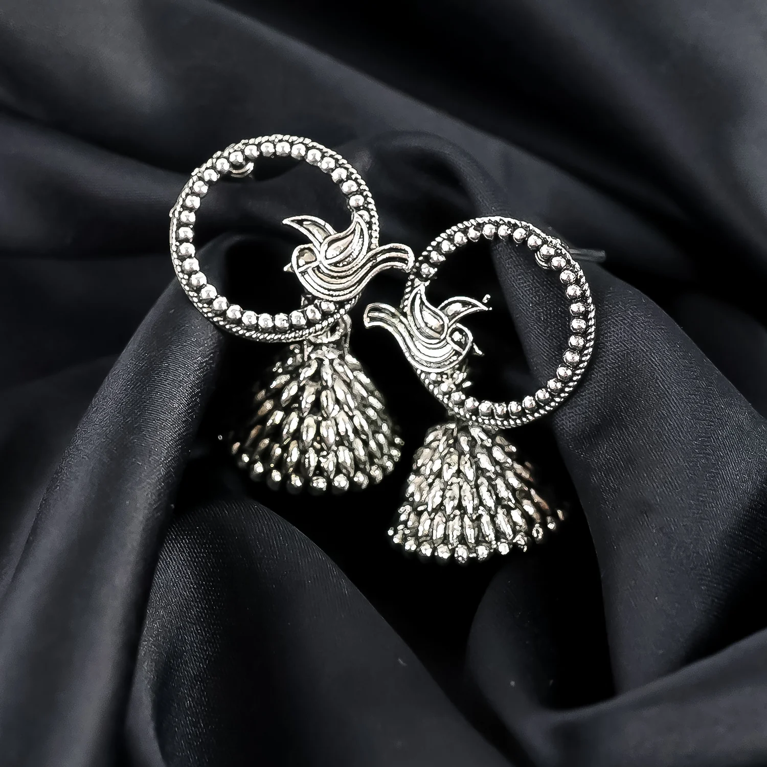 Silver Oxidised Earrings With Different Pattern (3Pc) - Image 4
