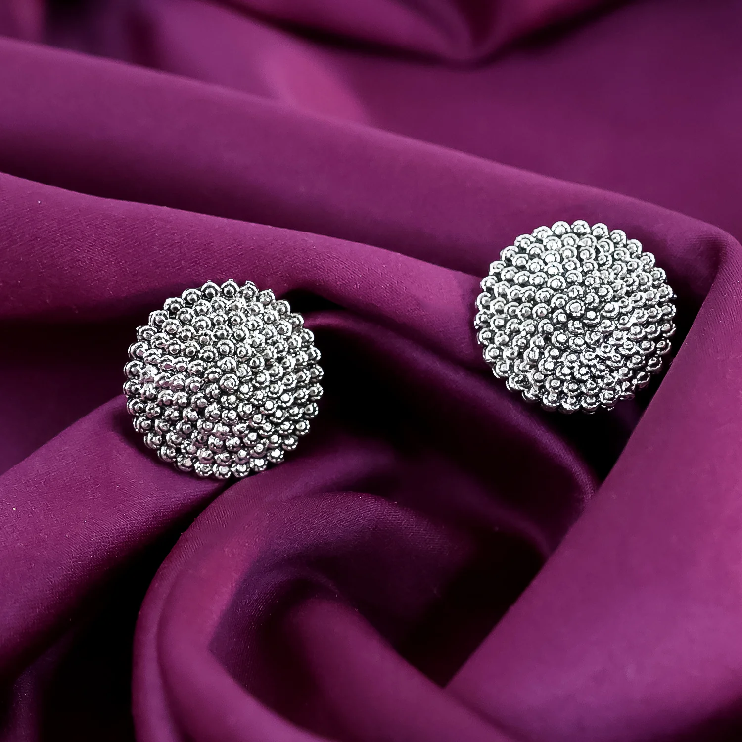 Silver Oxidised Earrings With Different Pattern (3Pc) - Image 5