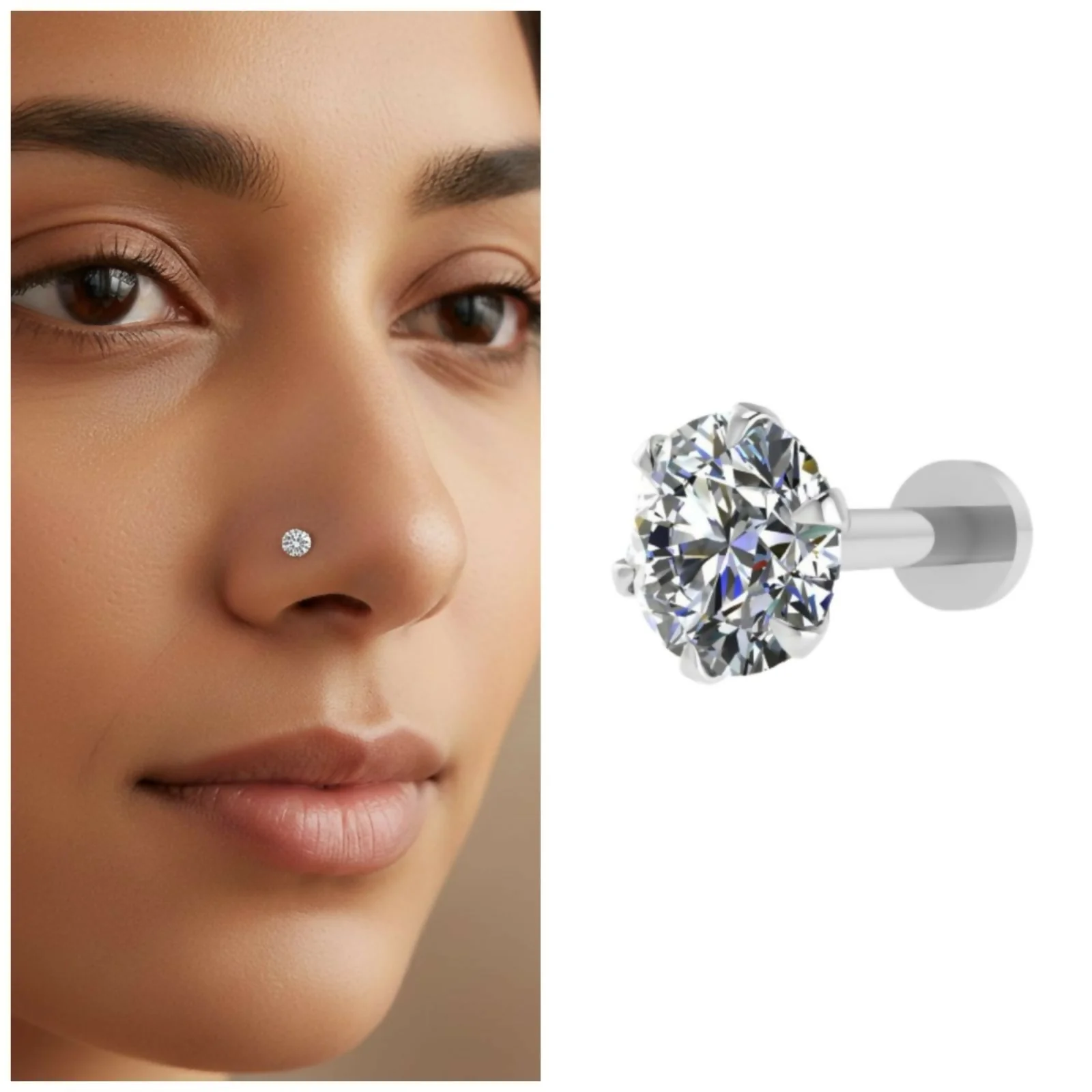 silver plated AD Nosepin stud Gold Flat Back for women and girls