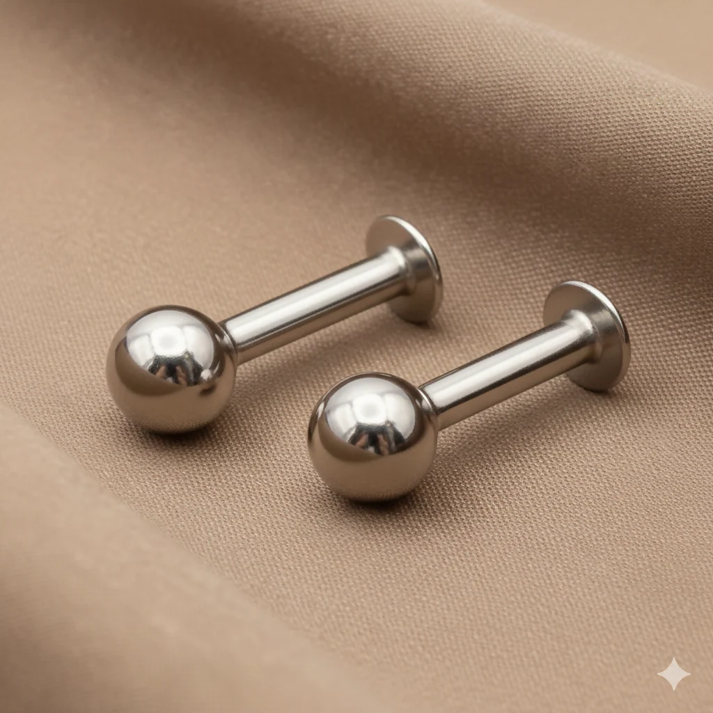 silver plated Back Stud Earrings Small Ball Labret Piercing for women and girls Combo Pack of 2 - Image 2