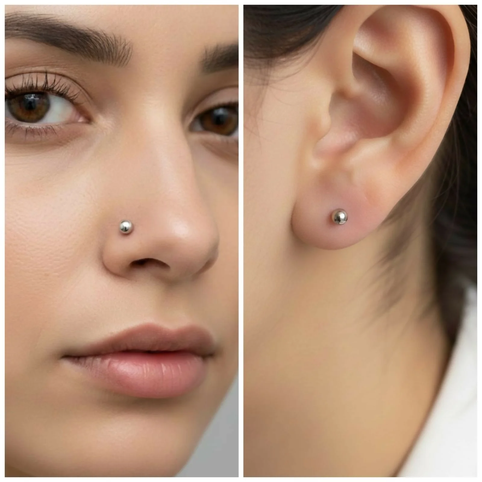 silver plated Back Stud Earrings Small Ball Labret Piercing for women and girls Combo Pack of 2 - Image 4