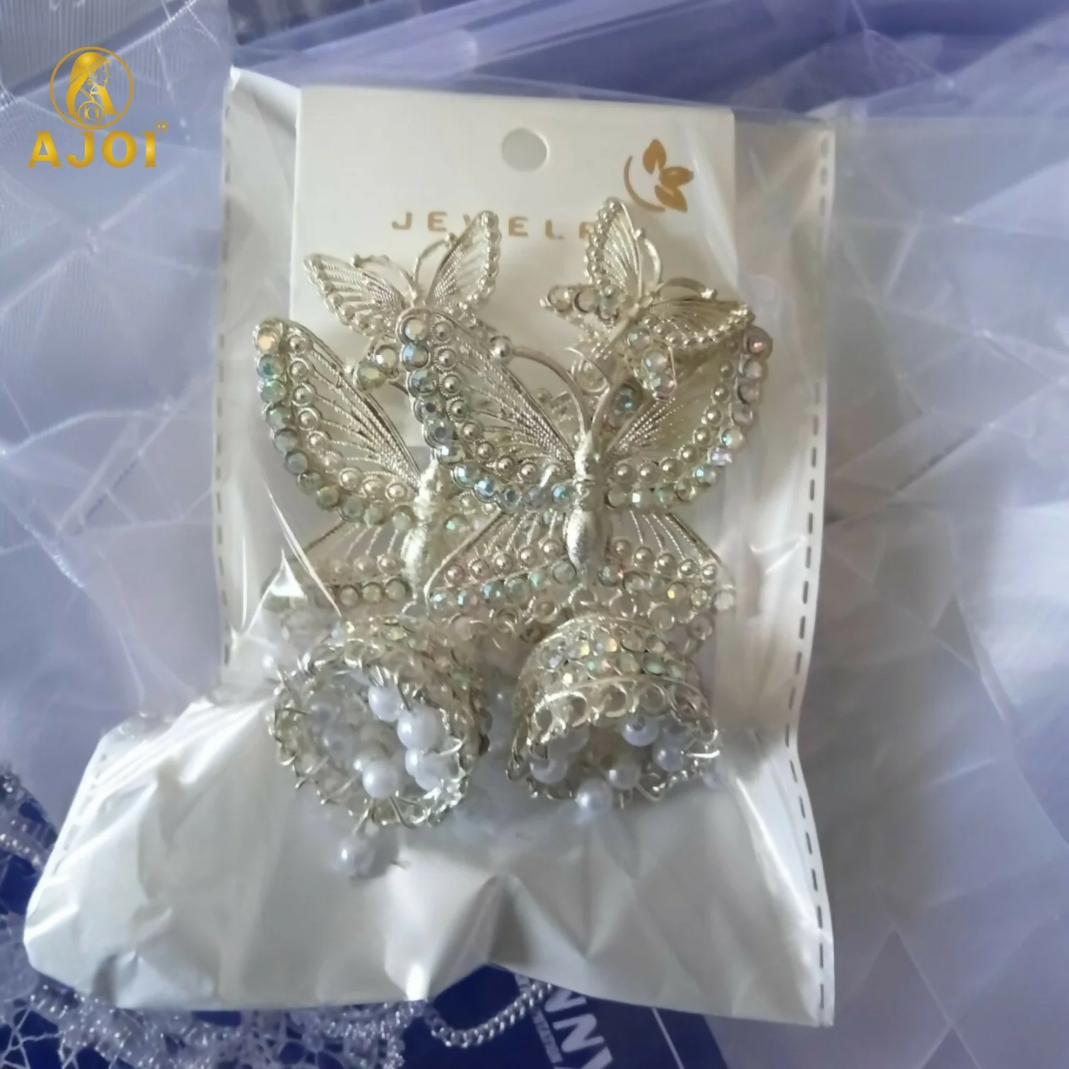 Silver Plated Butterfly Designer Jhumka Earrings with Pearl Drops for Women & Girls - Image 7
