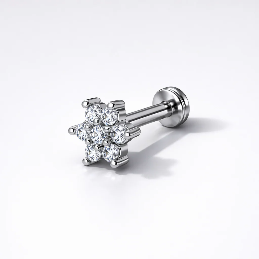 Silver Plated Crystal Flower Flat Back AD Stud Earring Pack of 1 PCS - Image 5