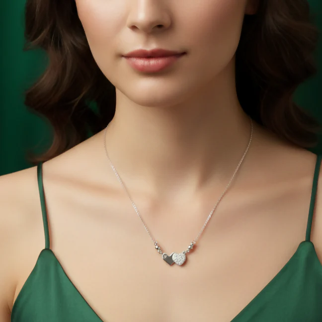 Silver plated Double Heart Pendant Necklace in Sterling For women and girls - Image 2