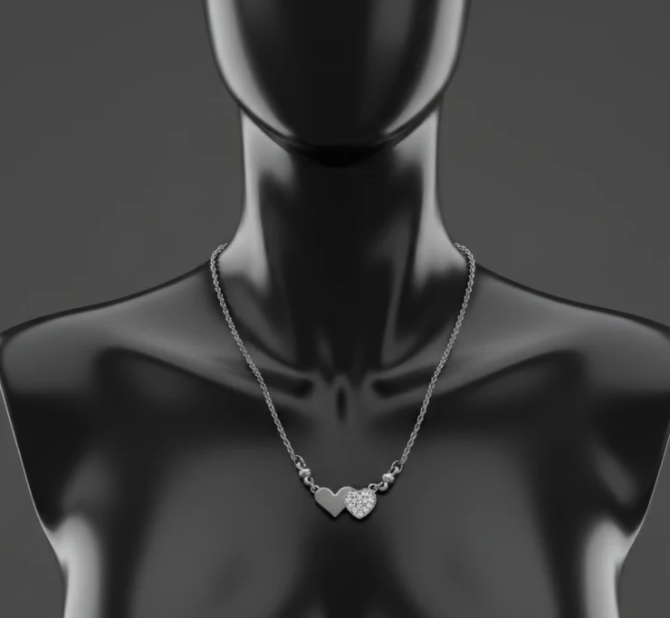 Silver plated Double Heart Pendant Necklace in Sterling For women and girls - Image 3