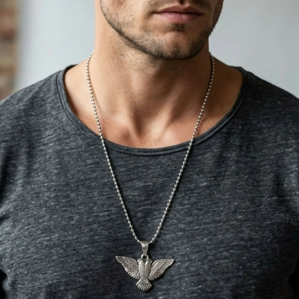 Silver-Plated Eagle Bird Pendant Chain for Men Stylish Statement Necklace - Image 2