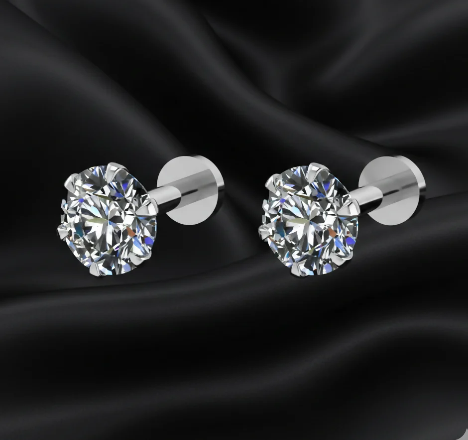 Silver Plated Flat Back AD Stud Earrings for women and girls Combo Pack of 2 - Image 2