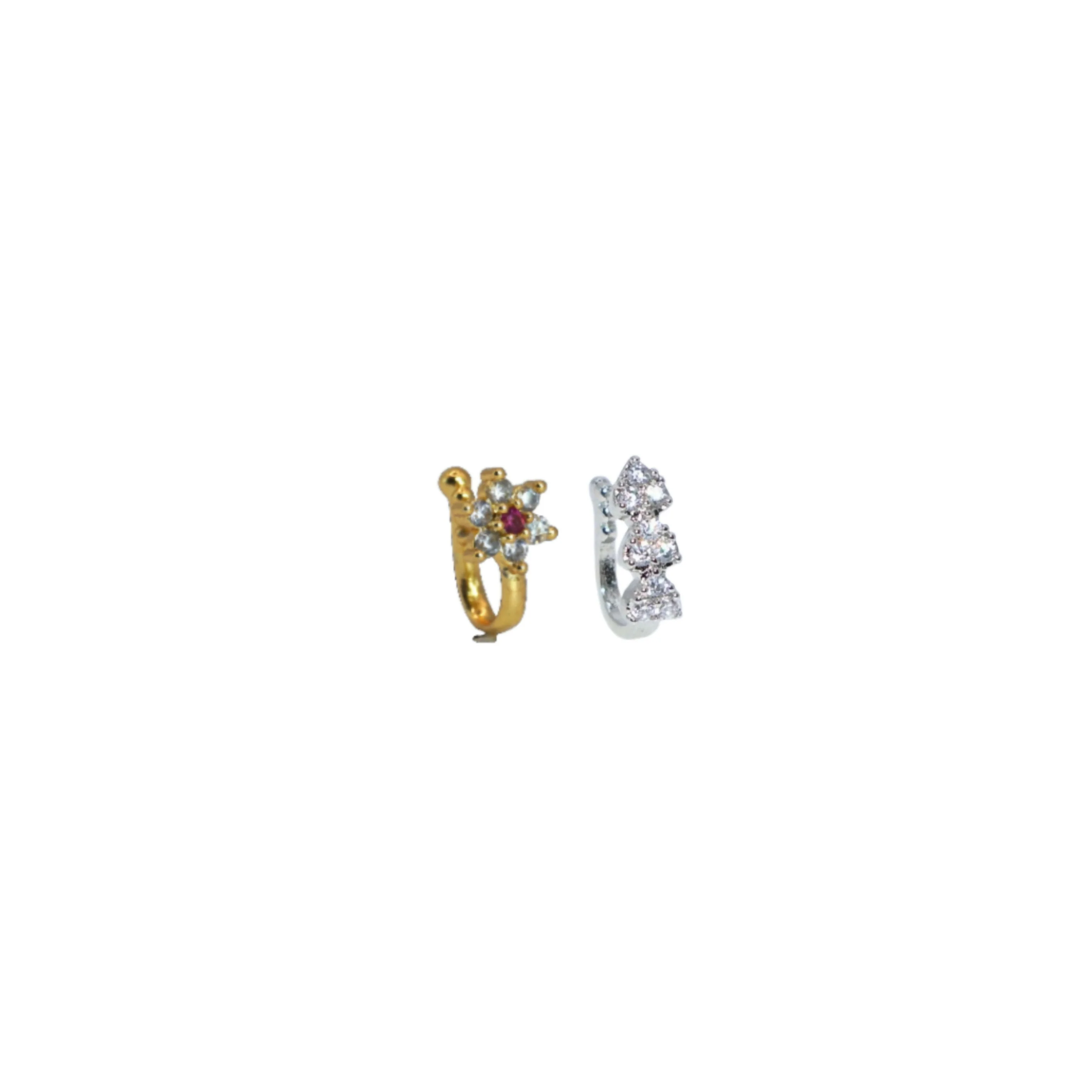 Silver Plated Floral & Heart Press-On Nose Ring Set for women and girls - Image 2