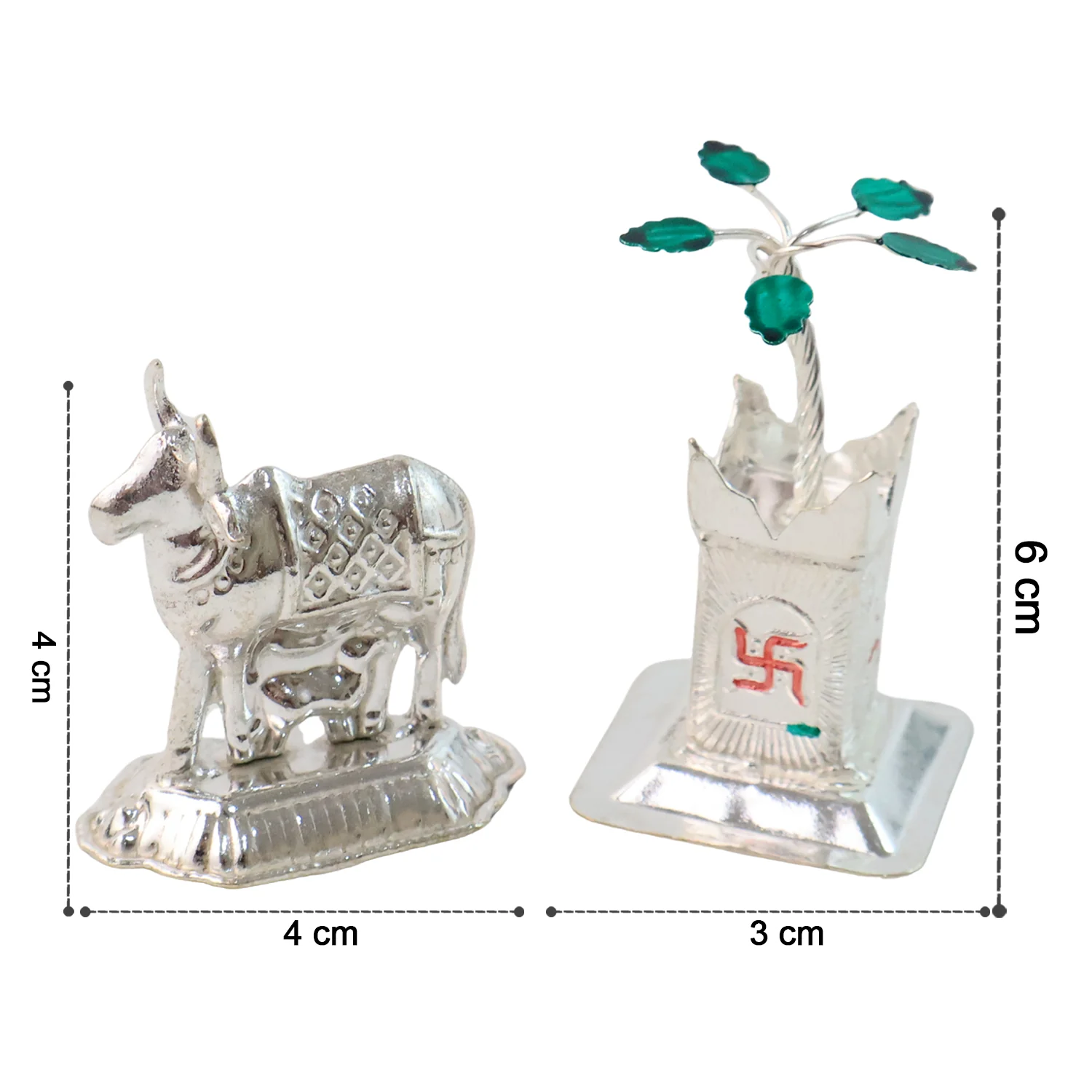 Silver-Plated Kamdhenu Cow & Tulsi Plant Pair – Pooja & Home Décor - Image 6