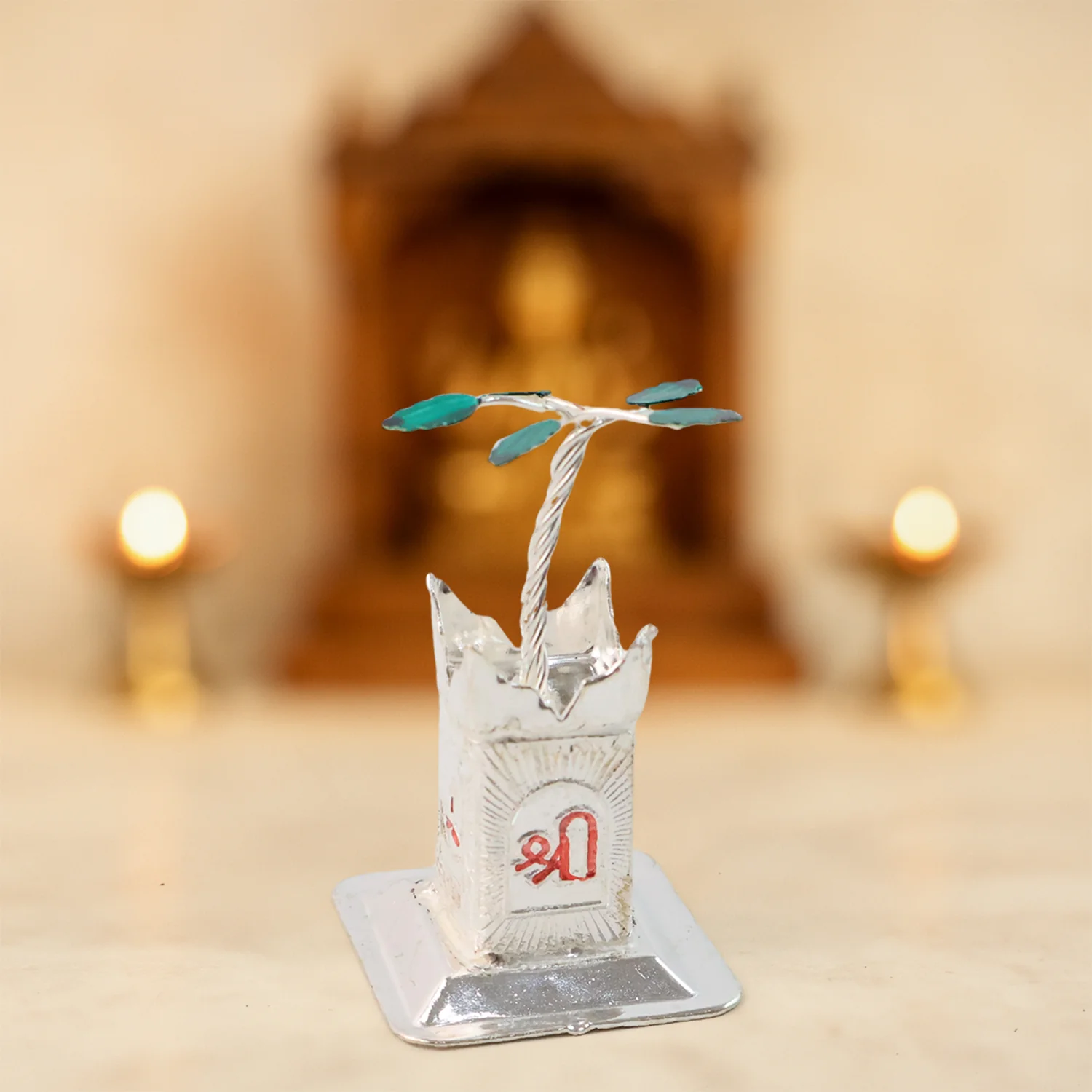 Silver-Plated Kamdhenu Cow & Tulsi Plant Pair – Pooja & Home Décor - Image 7