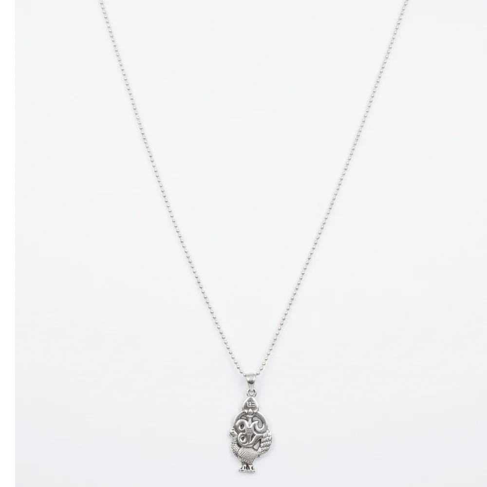 Silver-Plated Peacock Design Pendant Chain for Men Stylish Ethnic Necklace - Image 3