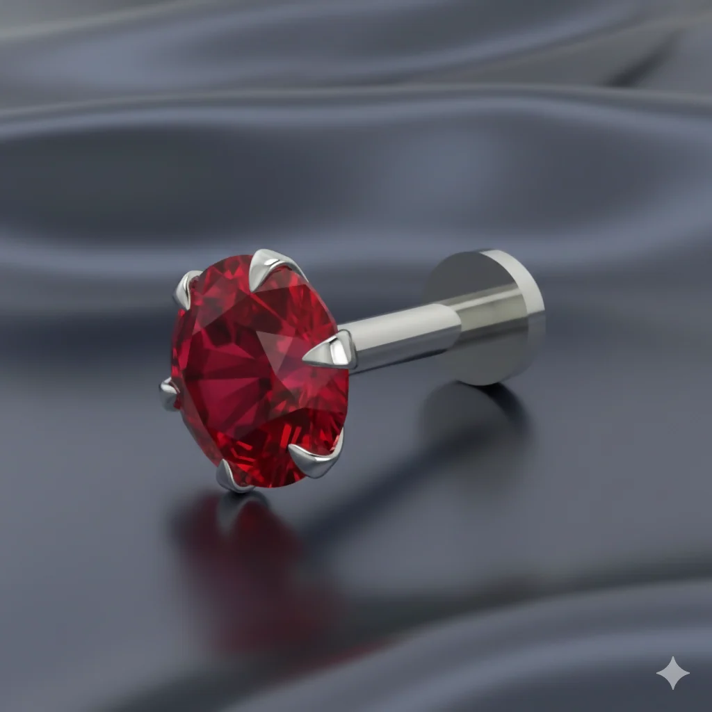 Silver Plated Red Ruby AD Stud NosePin for Women and girls - Image 2
